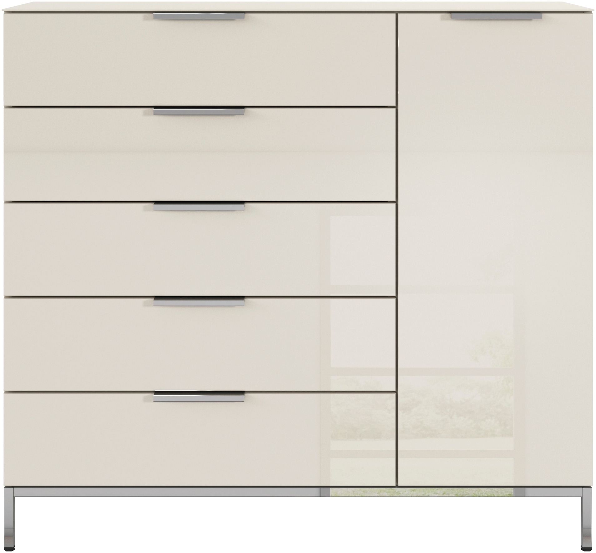 rauch Kombikommode »Kommode Türkommode Sideboard Kombikommode FLIPP mit Glasfront«, (Breite 120 cm mit 2 Einlegeböden), 1-türig, 5 Schubladen, Soft-Close-Funktion, Oberboden und Front Glas