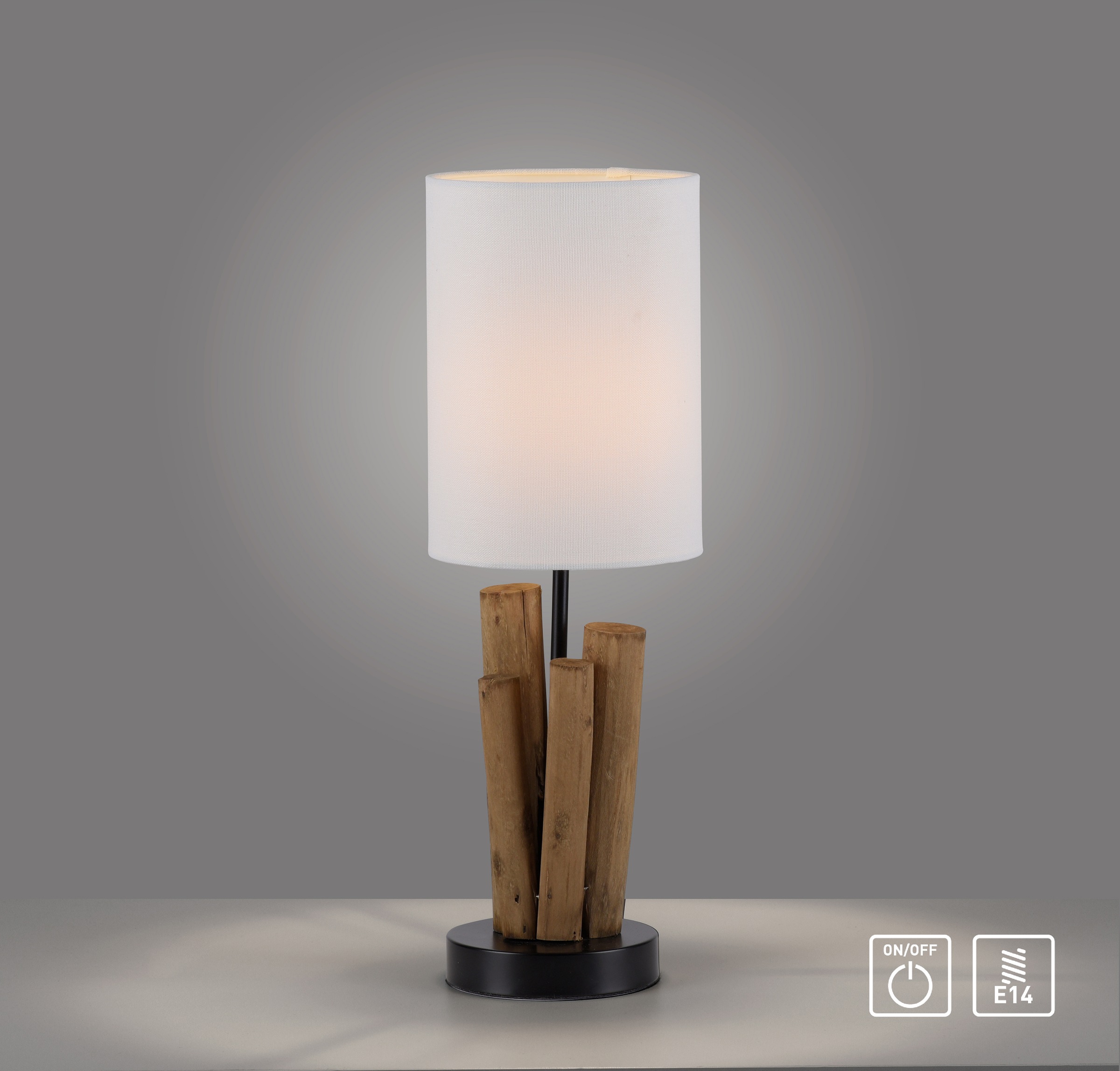 my home Tischleuchte »Horgau«, 1 flammig, Leuchtmittel E14 | Leuchtmittel wechselbar, Holz - Optik, Vintage Style, Schnurschalter, Tischlampe