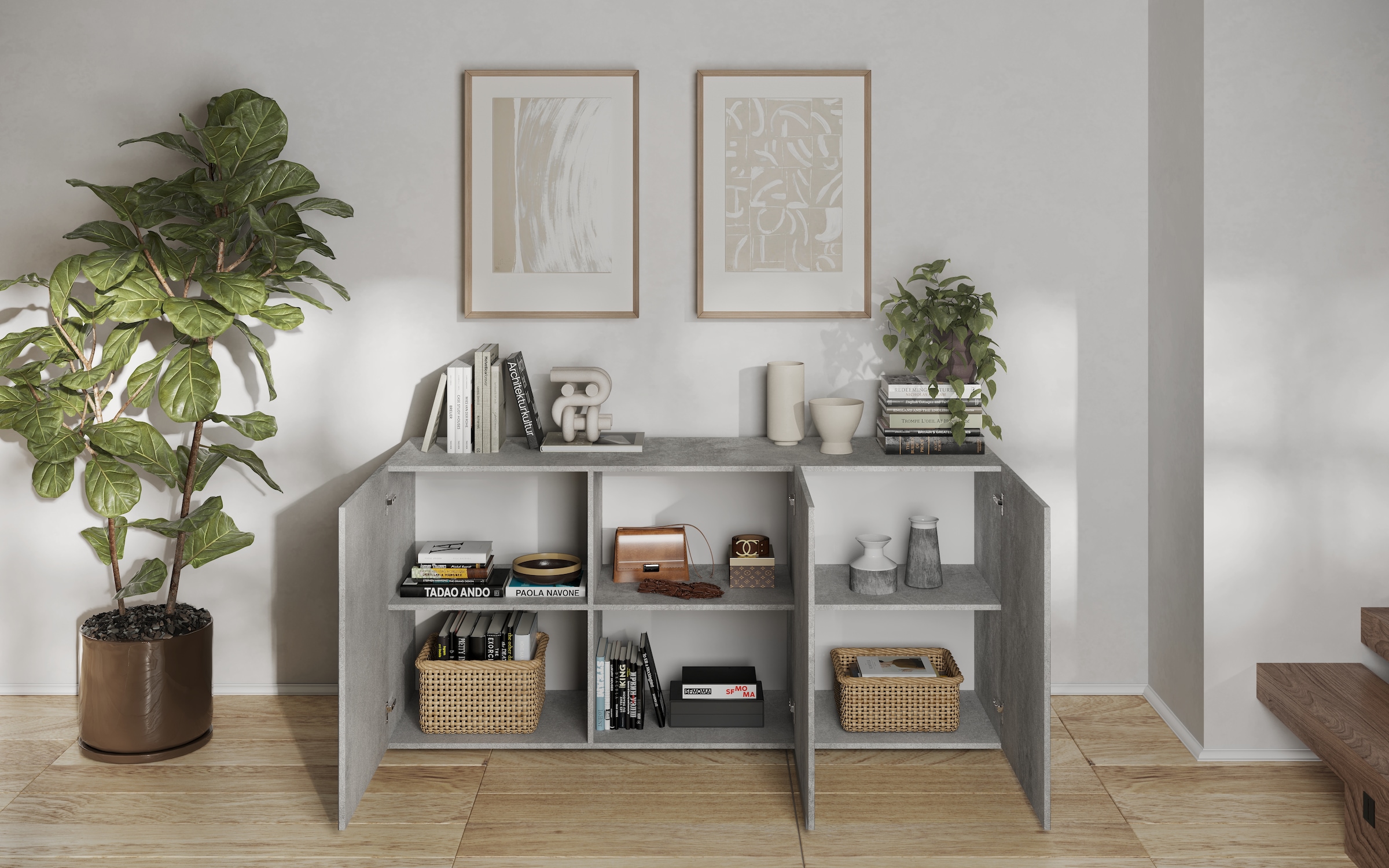 INOSIGN Sideboard »Snake Breite 181 cm, moderne Kommode mit 3 Türen«, Anrichte mit viel Stauraum, Front mit besonderem Siebdruck