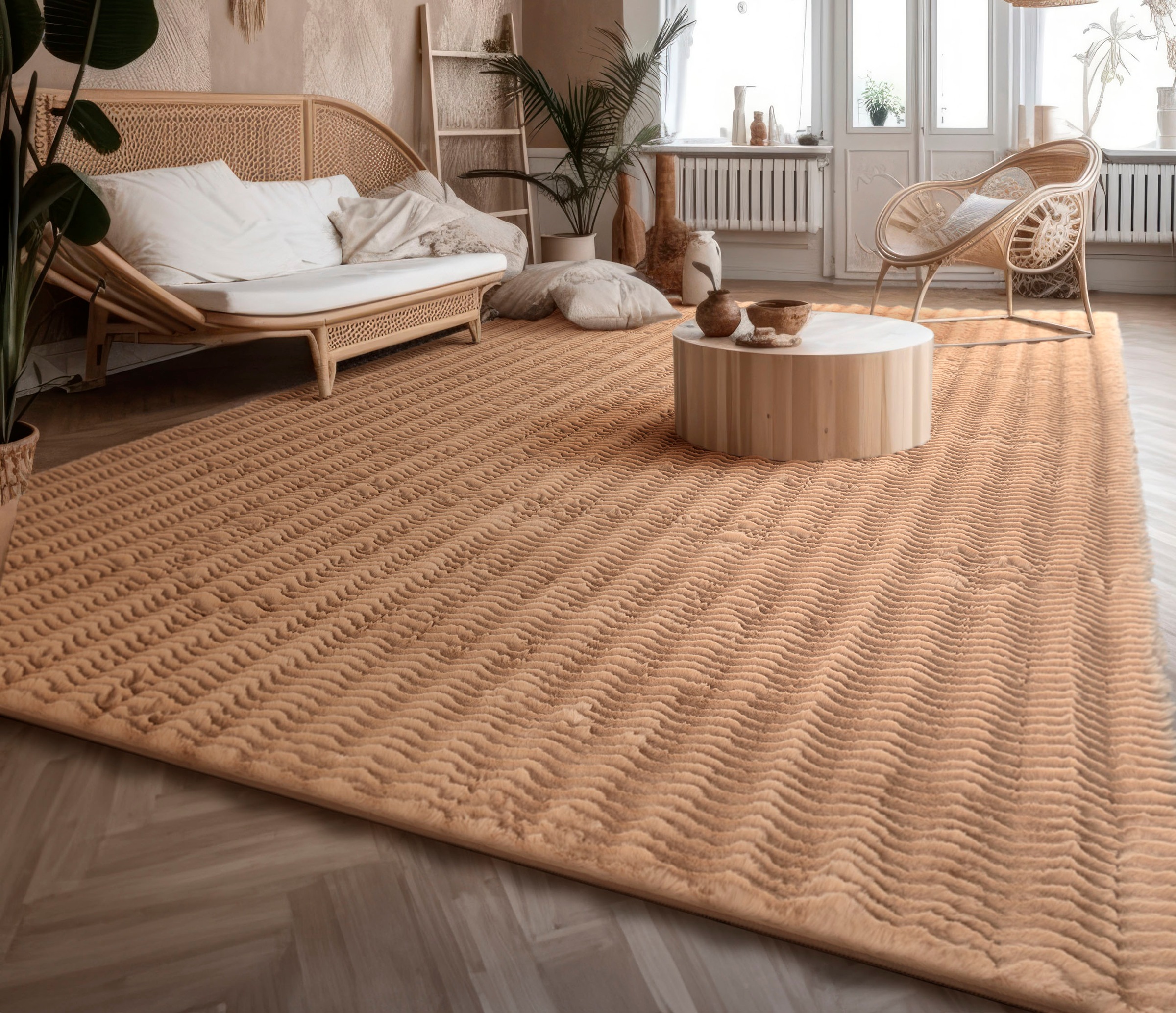 Paco Home Hochflor-Teppich »Arnheim 743«, rechteckig, 27 mm Höhe, Uni Farben, Wellen Muster, besonders weich, Hoch-Tief Effekt