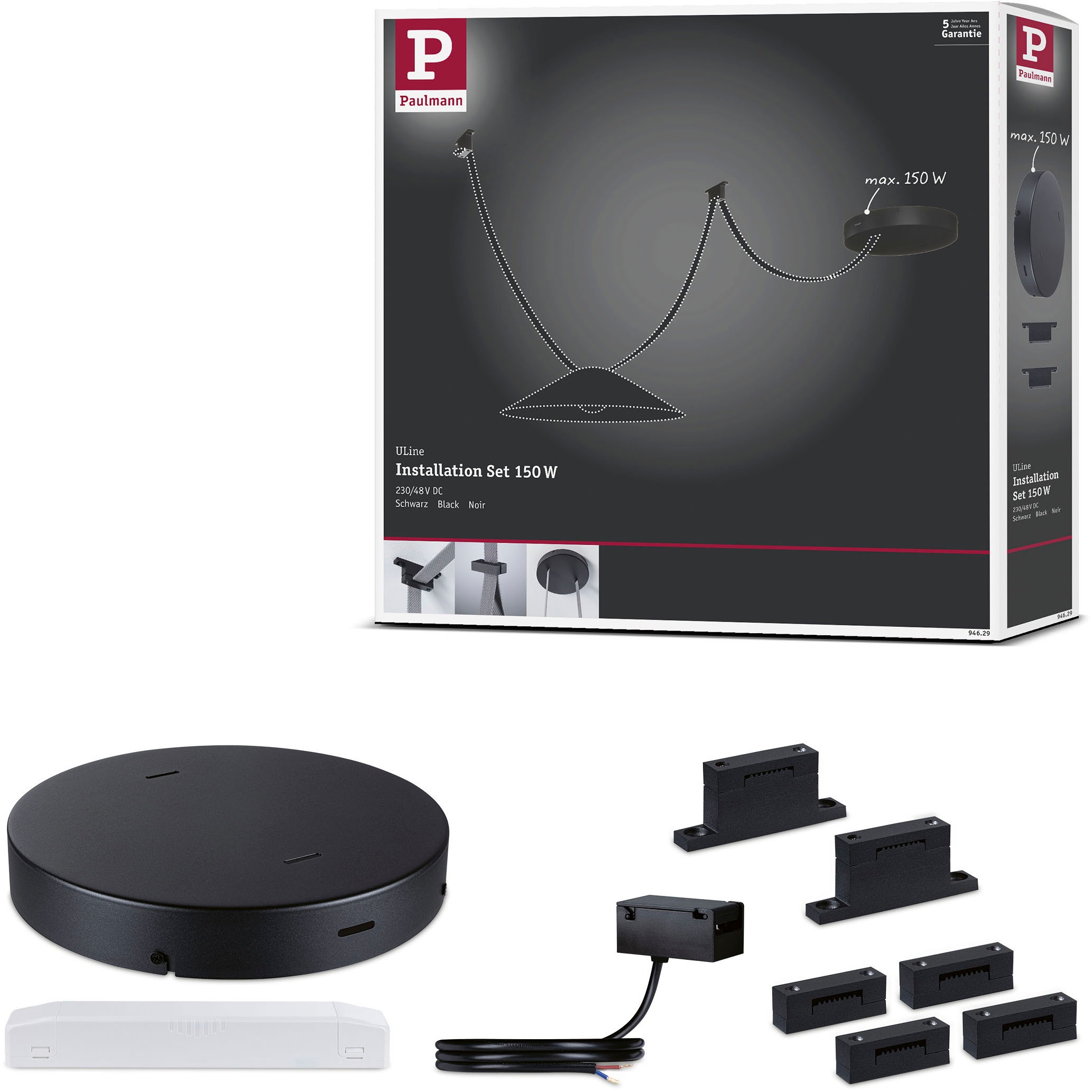 PAULMANN Hängeleuchte »ULine Installationsset 230/48V max. 150W Schwarz« 9 Stk. schwarz