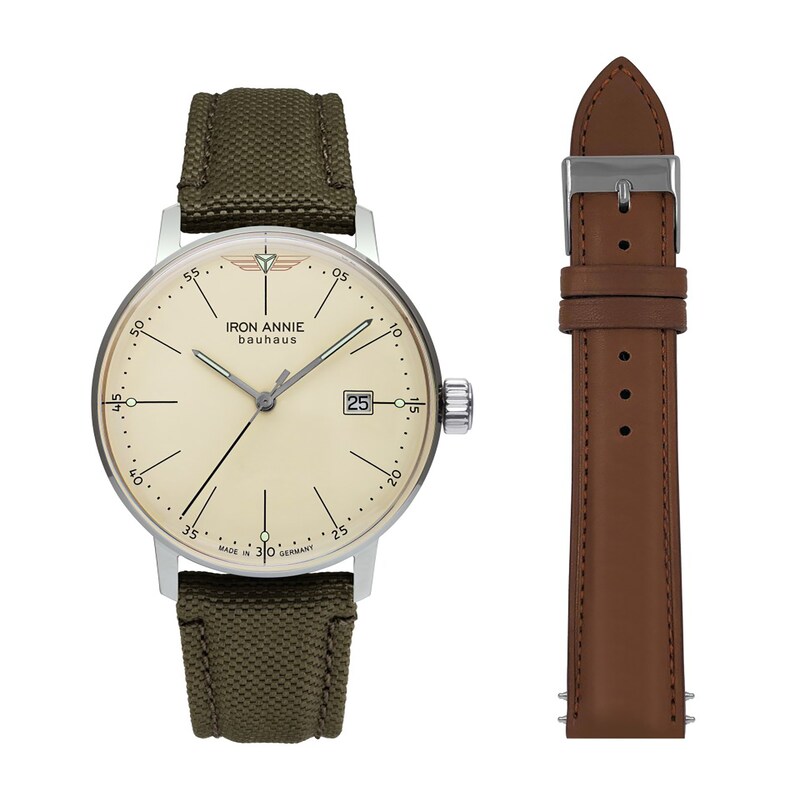 IRON ANNIE Quarzuhr »50345_Set« Armbanduhr, Herrenuhr, Datum, Leuchtzeiger, Made in Germany oliv Klassische Herrenquarzuhr