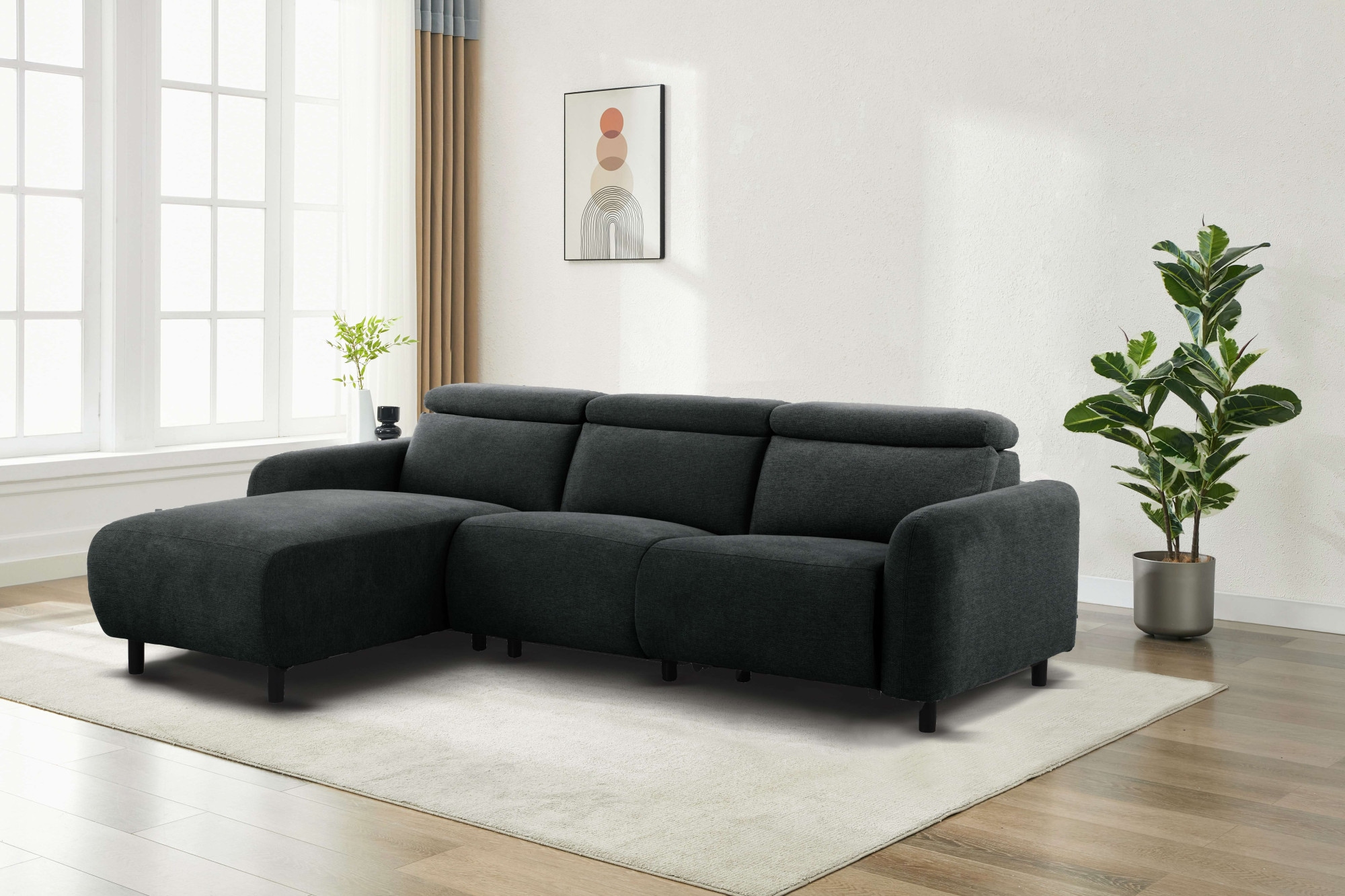 Home affaire Ecksofa »SKAANE Struktur, L-Form, 274 cm, manuelle u. elektrische Funktion,«, rundes Design, Kopfteilverstellung, Federkernpolsterung