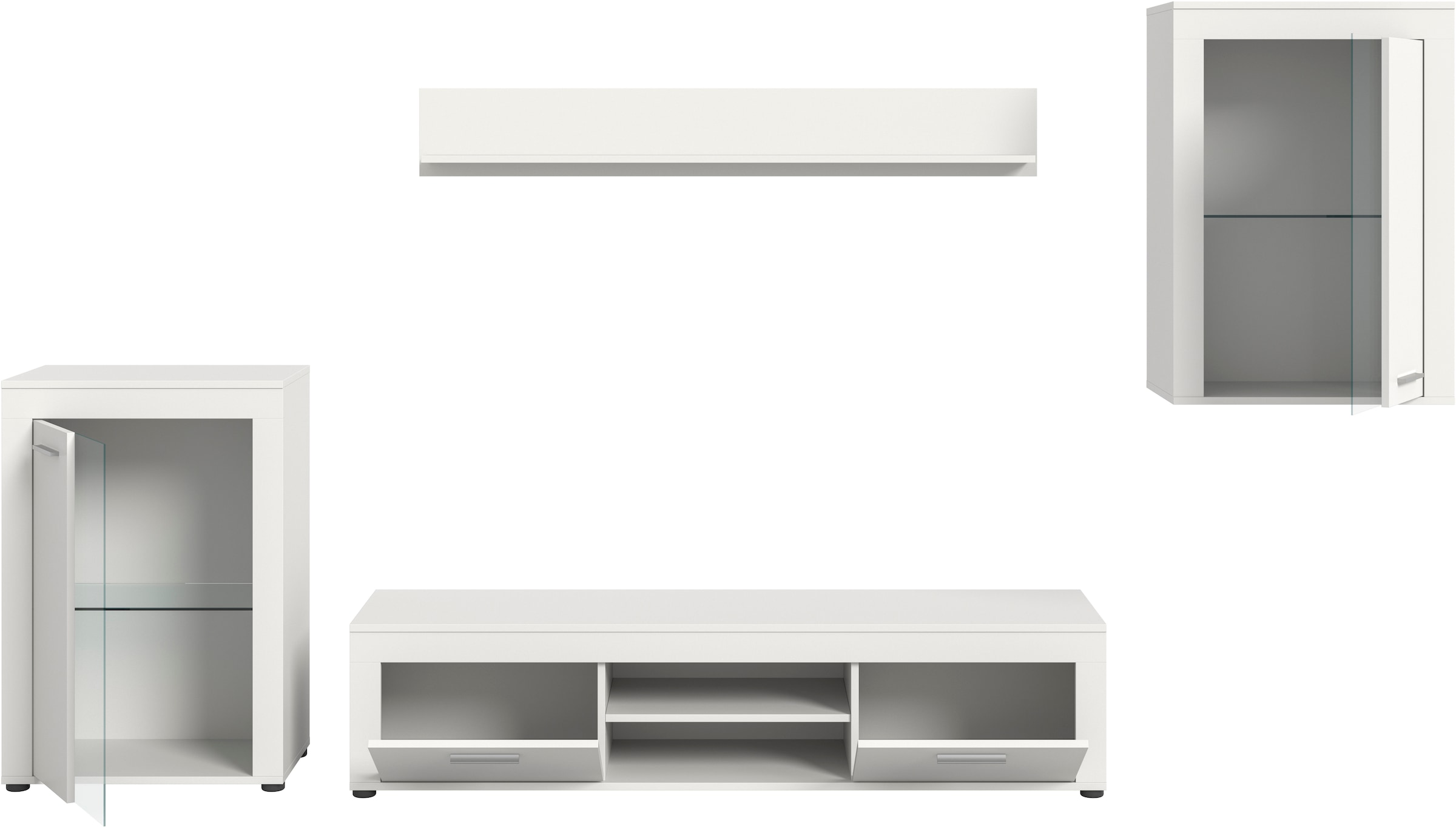 INOSIGN Wohnwand »Aosta, 4-tlg., bestehend aus: 2x Vitrine, Lowboard & Wandboard«, (4 St.), Wohnwand, Kombination, Anbauwand, Möbel Set, Schrankwand, Möbel Kombi