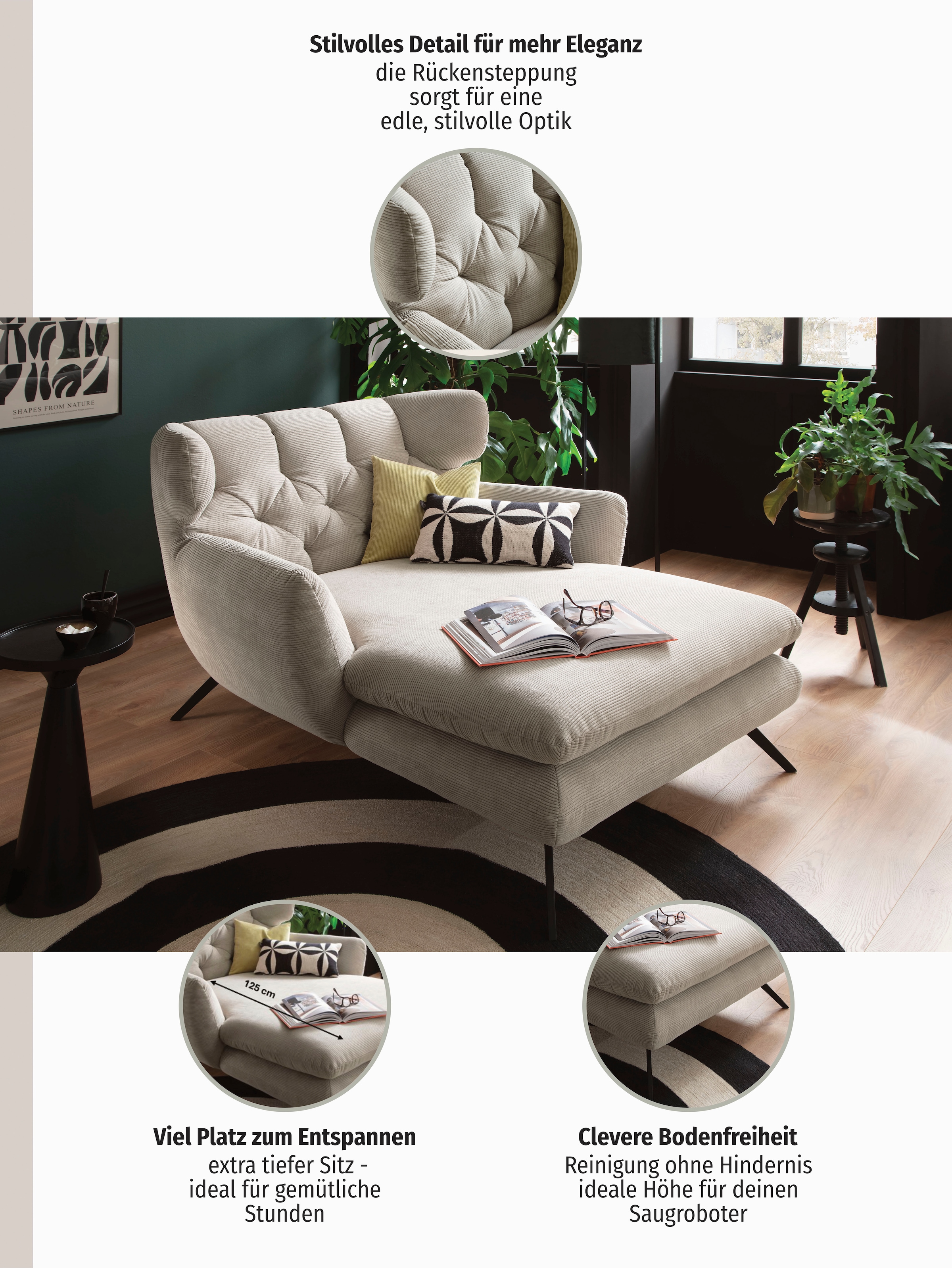 3C Candy Loveseat »Beatrice Loungesessel« mit Knopfheftung im Rücken, Fernsehsessel, Relaxsessel