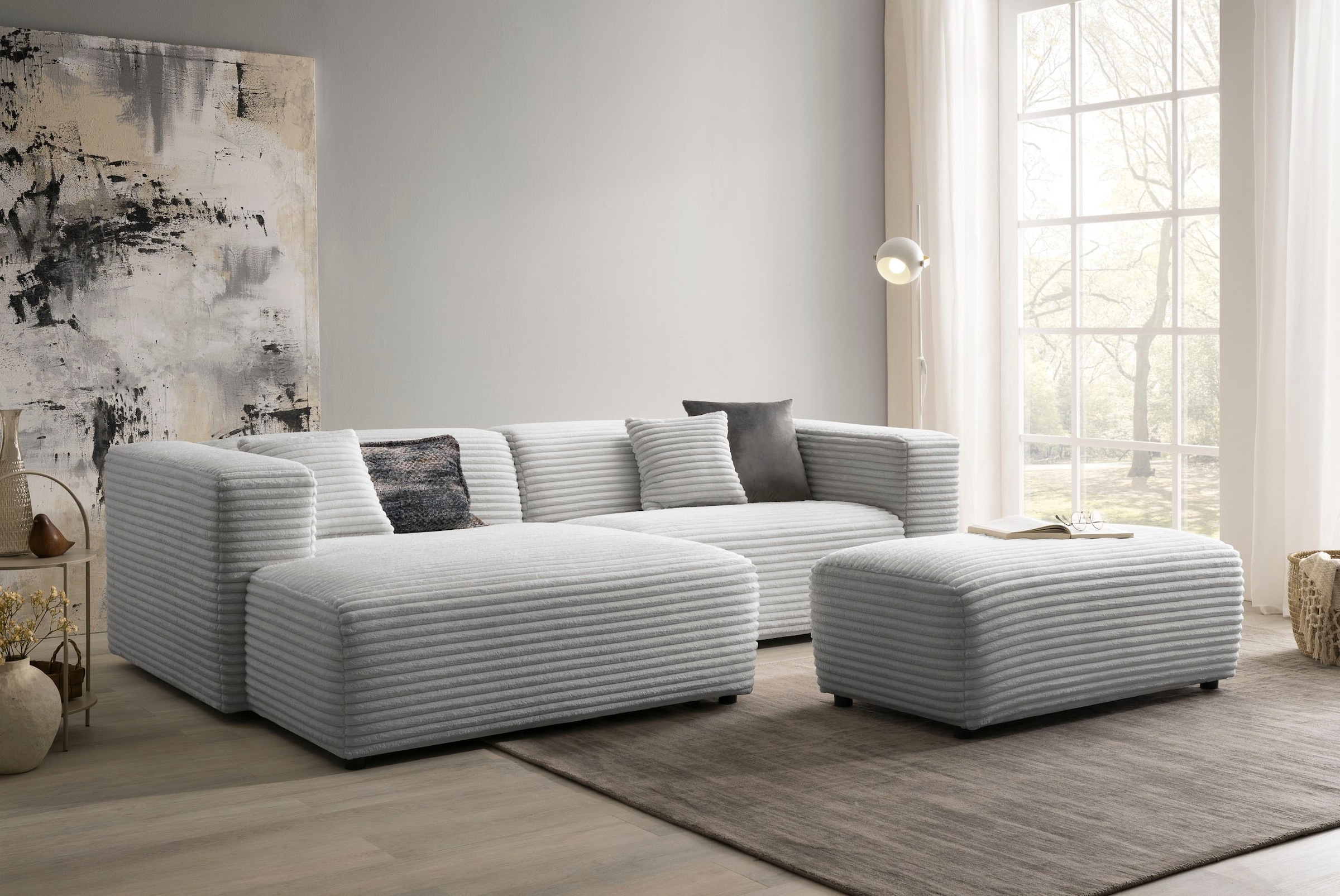 andas Polsterecke »BAKELS, Ecksofa-Set mit Hocker, L-Form mit Schlaffunktion«, Ecksofa-Set (incl. Hocker) im trendigen Megacord