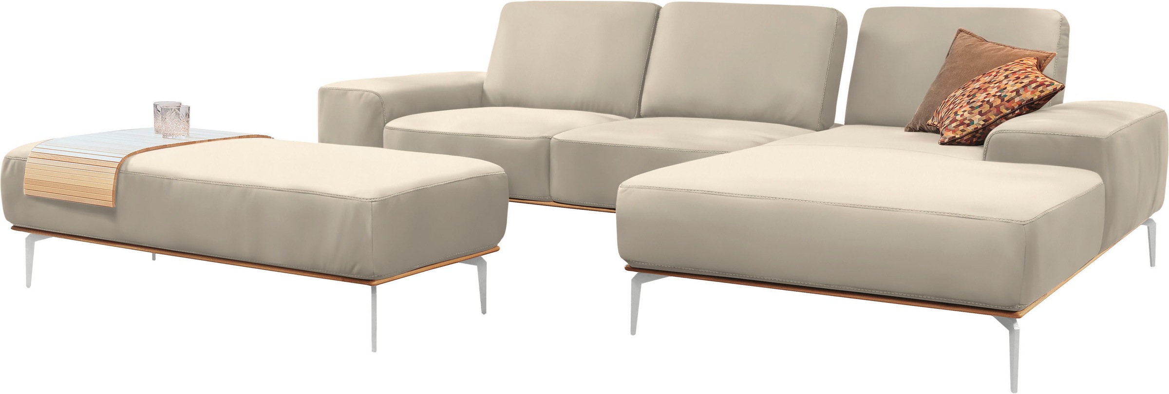 W.SCHILLIG Ecksofa »run, Designsofa, bequem, L-Form«, mit elegantem Holzsockel, Füße in Chrom glänzend, Breite 299 cm