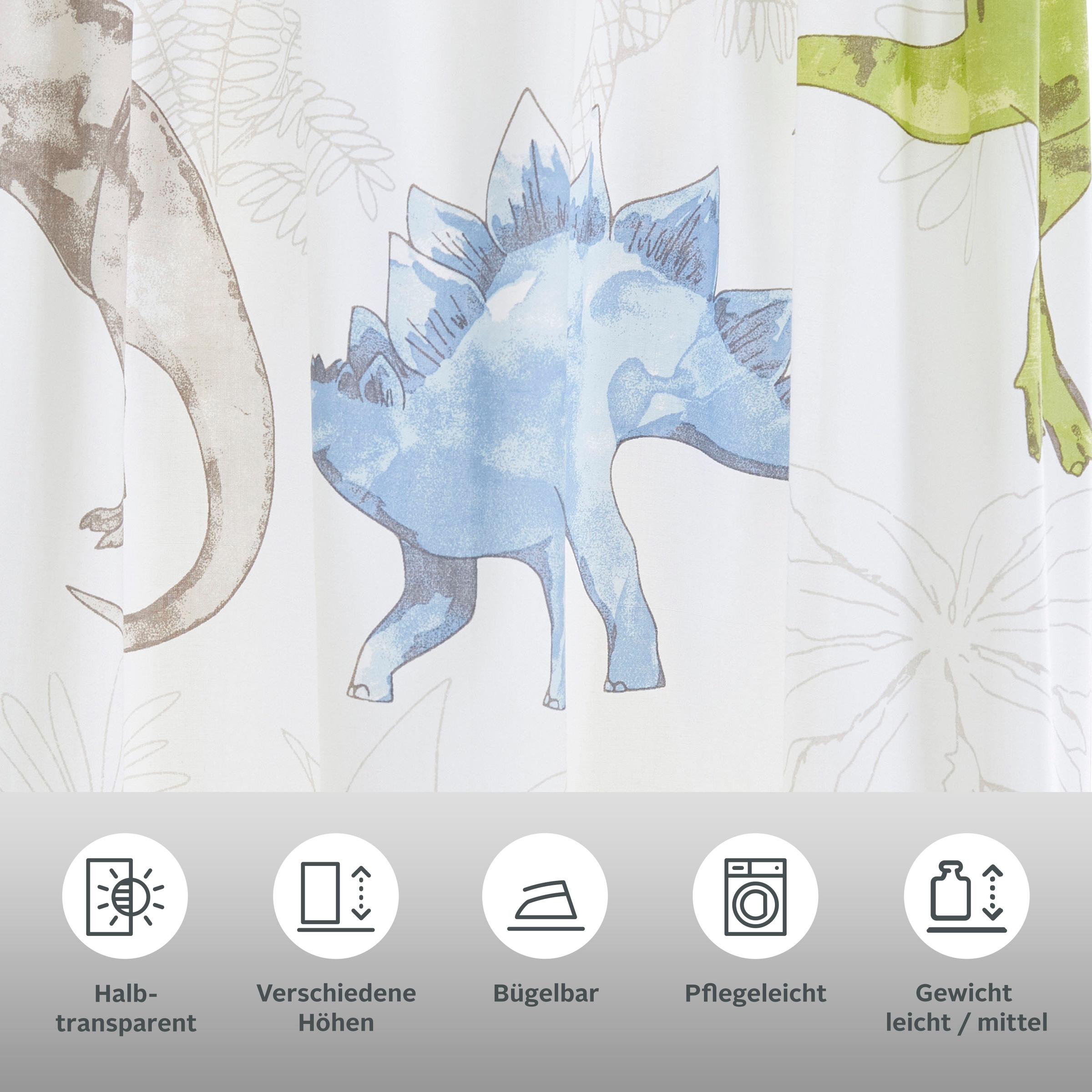 my home Gardine »DINO«, (1 St.), Kindergardine, einseitig mit Dinosauriern bedruckt