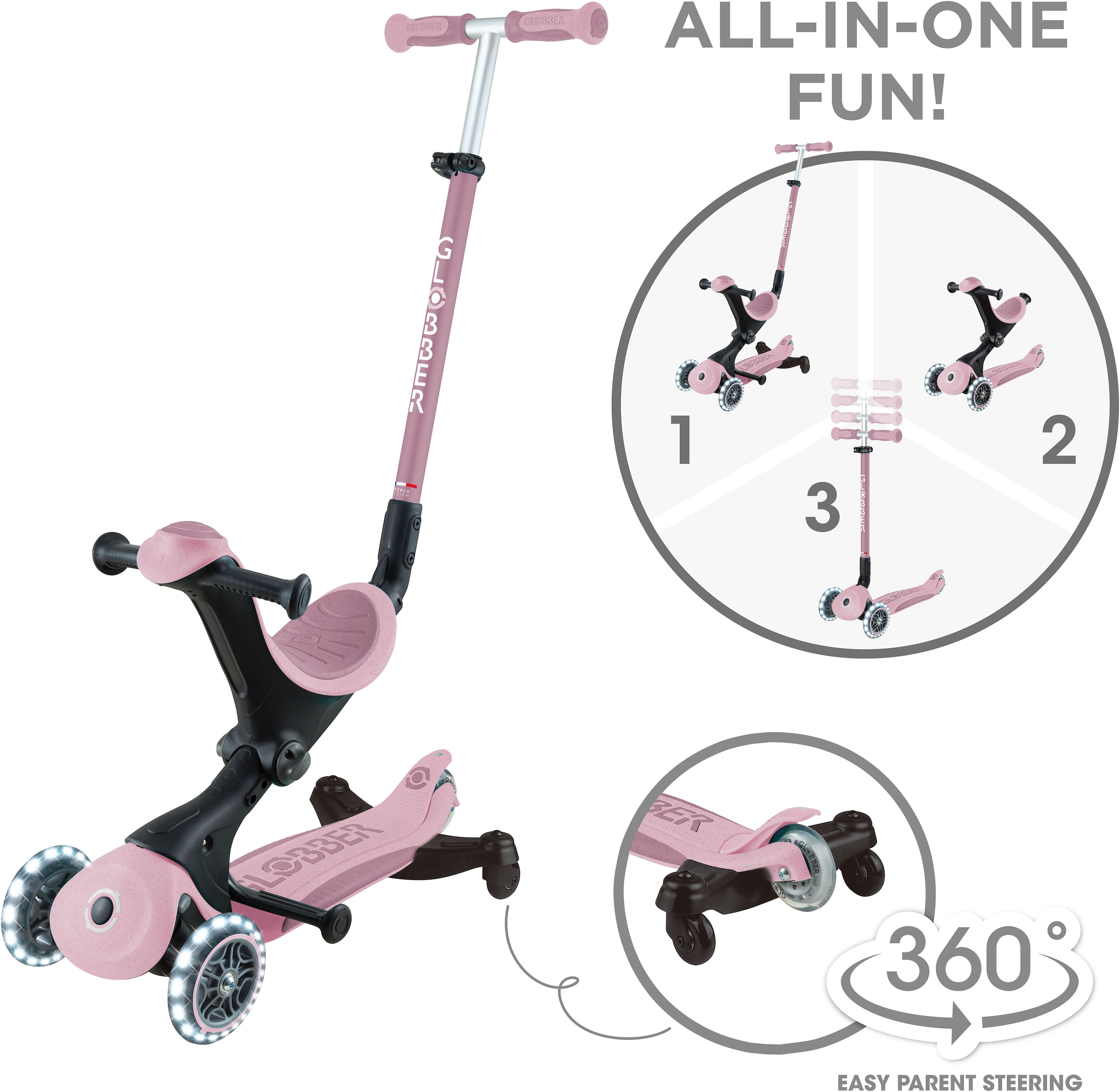 Globber Tretroller »GO-UP DELUXE LIGHTS ECO 360, mit Leuchtrollen«