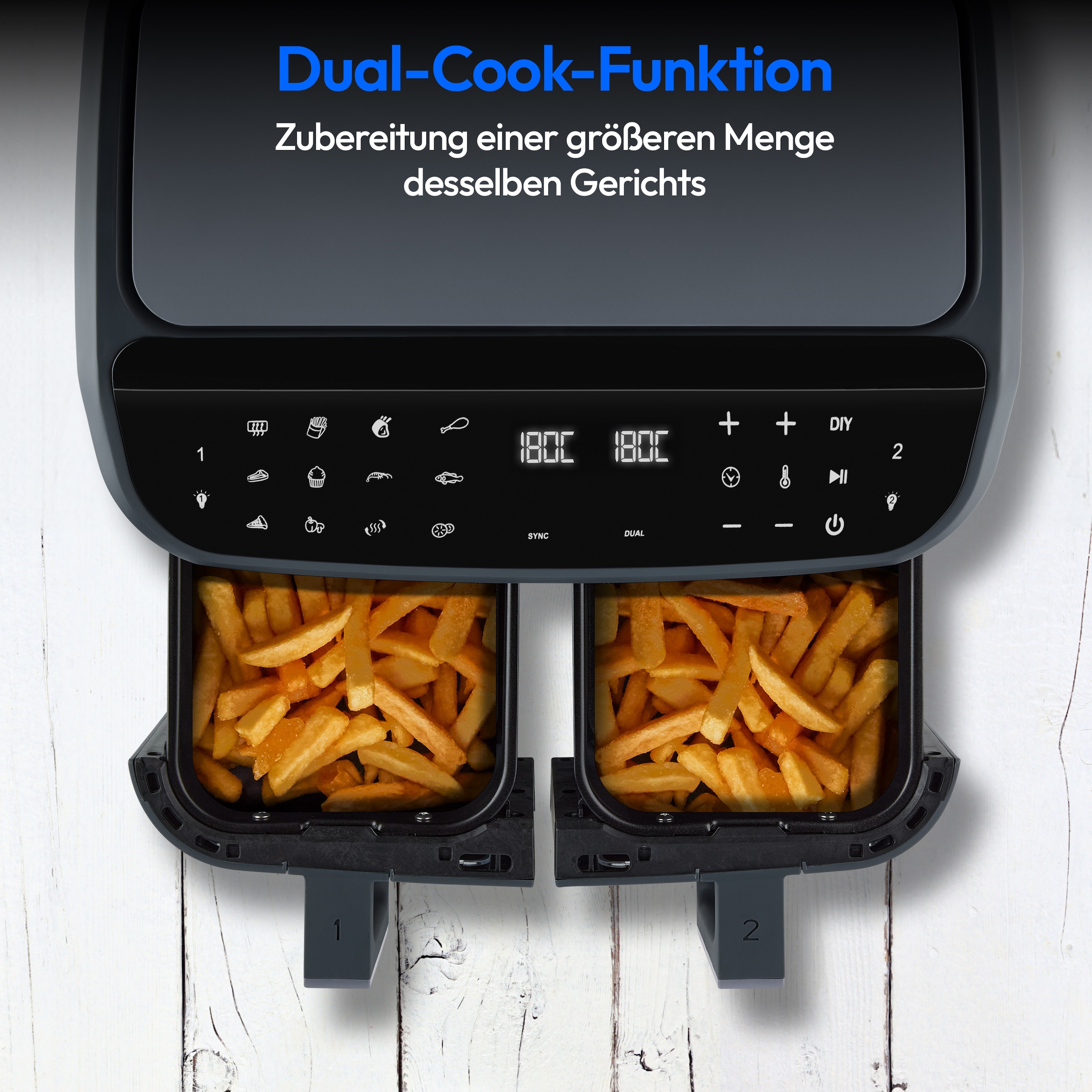 Medion® Heißluftfritteuse »MD 11760 P20XXL Twin« 2400 W Temperatur 50 - 200 °C, ILAG Beschichtung, Sync-Finish