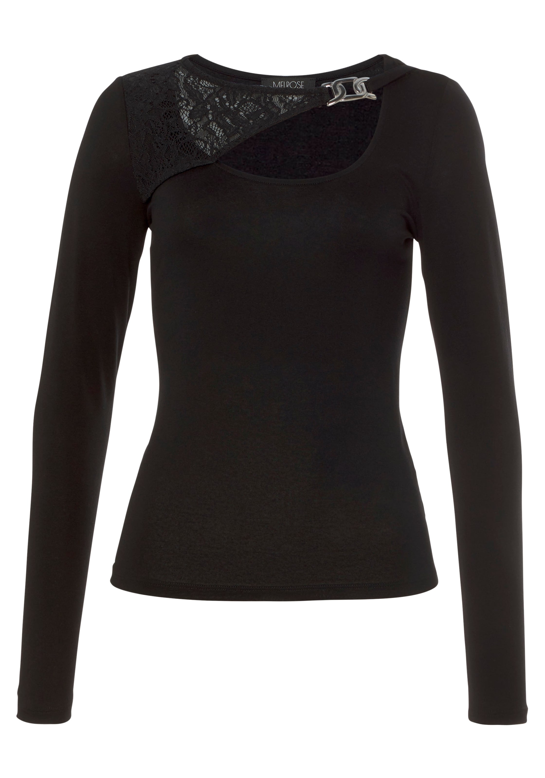 Melrose Langarmshirt, Langarm, unifarben, mit Zierschnalle