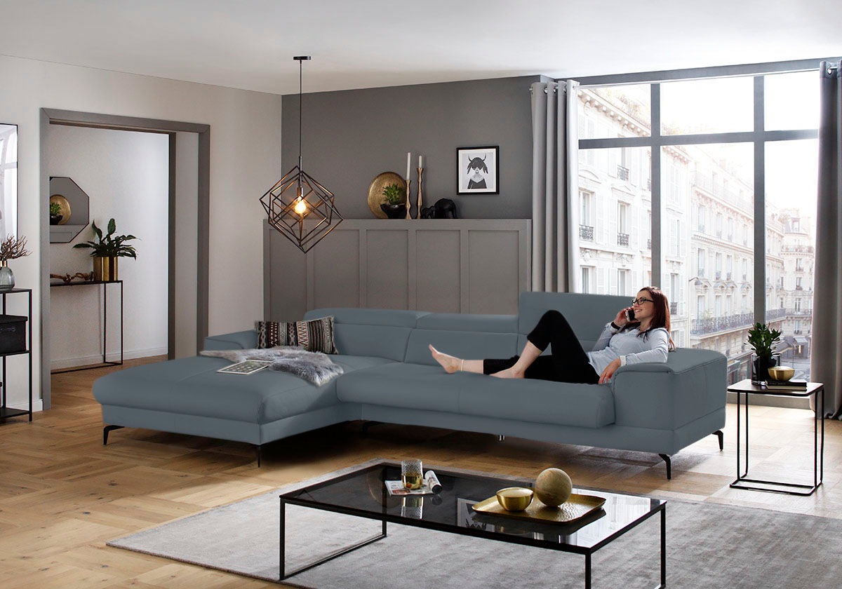 W.SCHILLIG Ecksofa »piedroo, Designsofa mit tollem Sitzkomfort, bequem, L-Form«, Kopfteilverstellung, wahlweise mit Sitztiefenverstellung, Breite 343cm