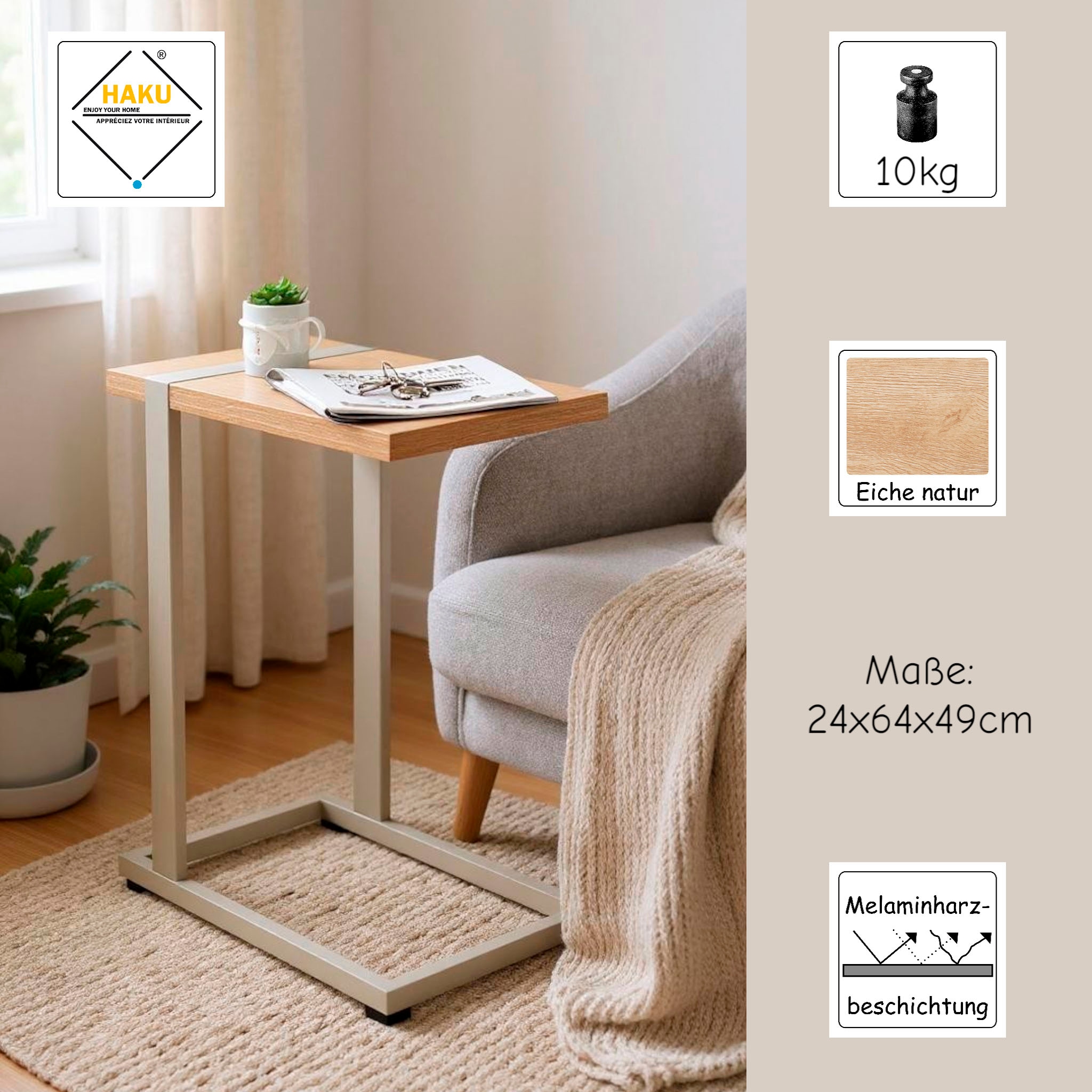 HAKU Beistelltisch »Sofatisch, Wohnzimmertisch« 1 Stk. tlg. rechteckig - aus Holzwerkstoff Braun B/T/H 24/49/64 cm