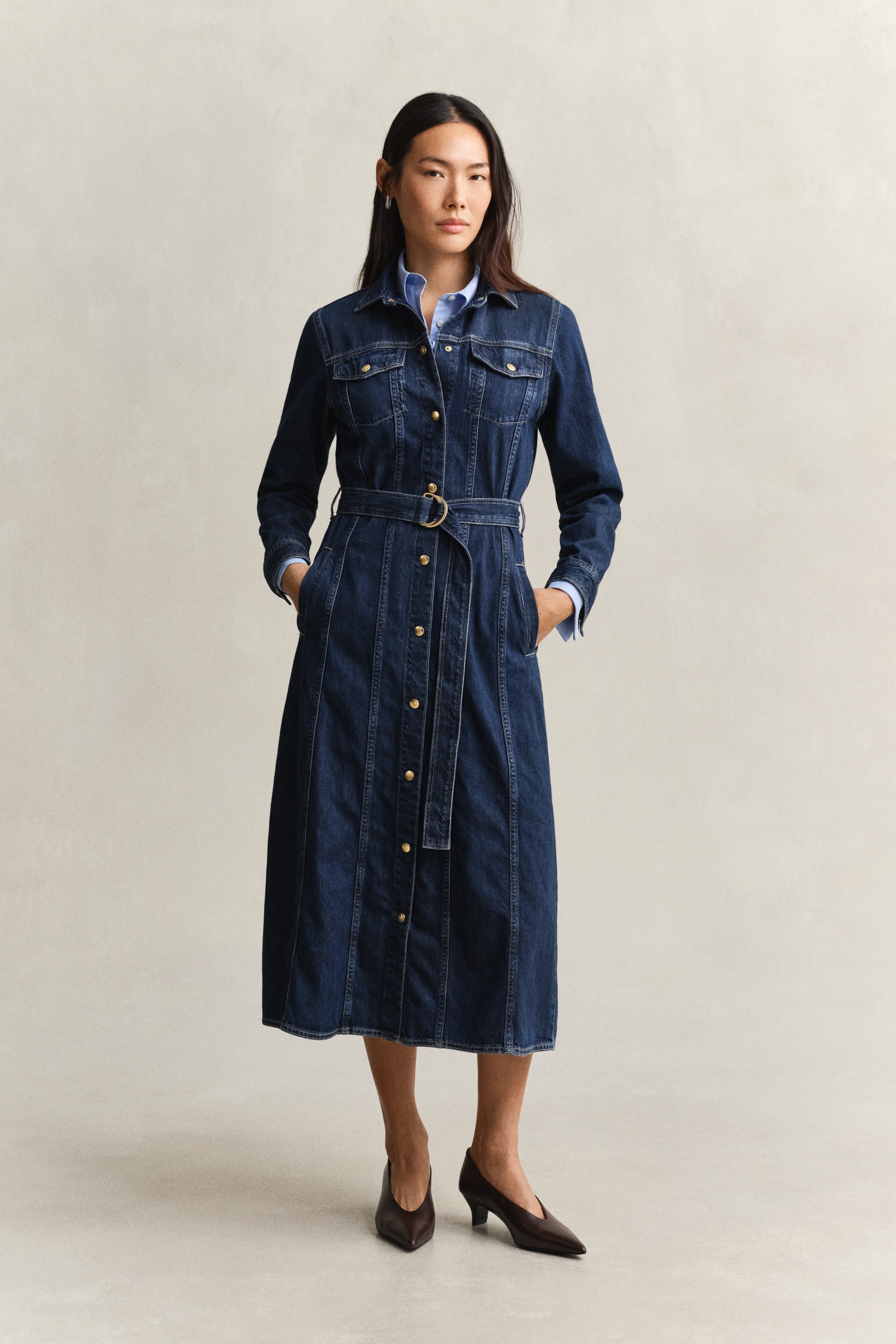 Gant Jeanskleid »BELTED DENIM MIDI« Brusttaschen | Paspeltaschen mit verstellbaren Gürtel