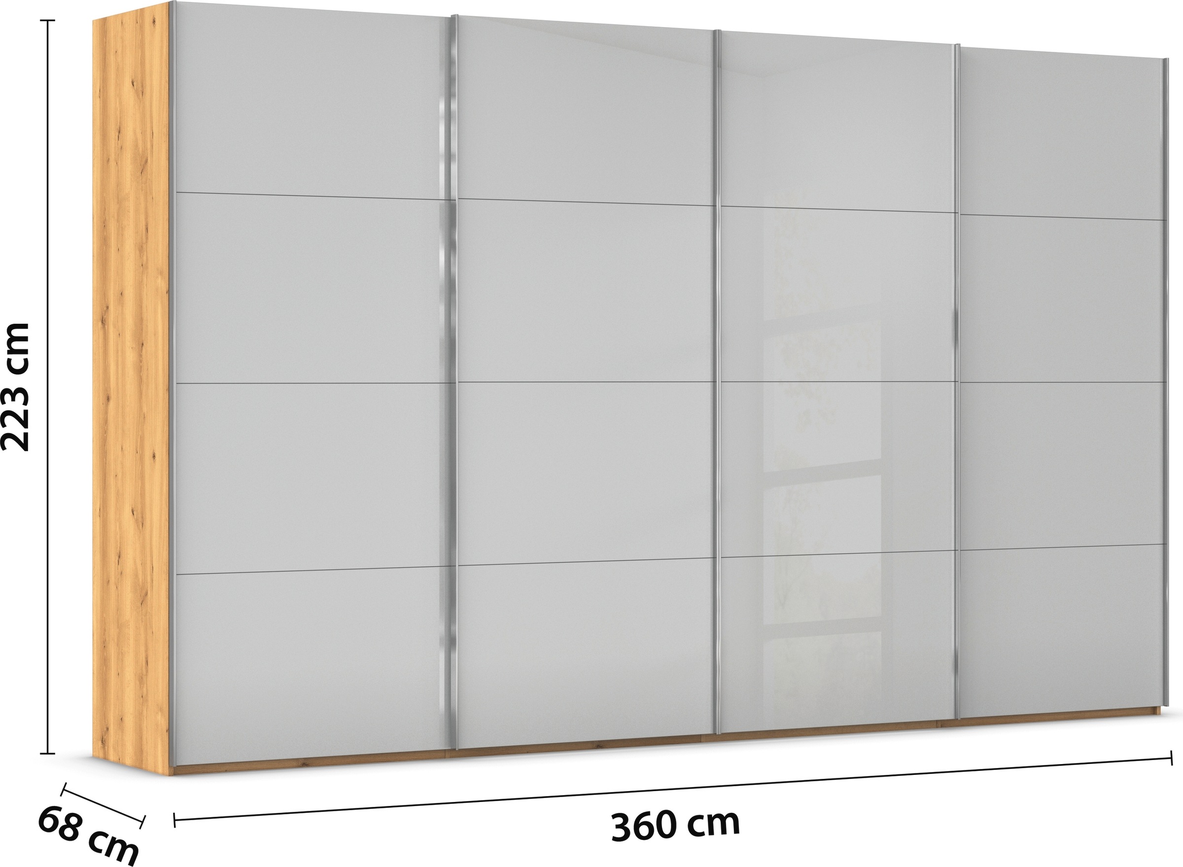 rauch Schwebetürenschrank »Kleiderschrank Schrank Garderobe Schlafzimmerschrank SCALE-FYRA«, edle viergeteilte Türen mit Glas-Front viele Farben MADE IN GERMANY