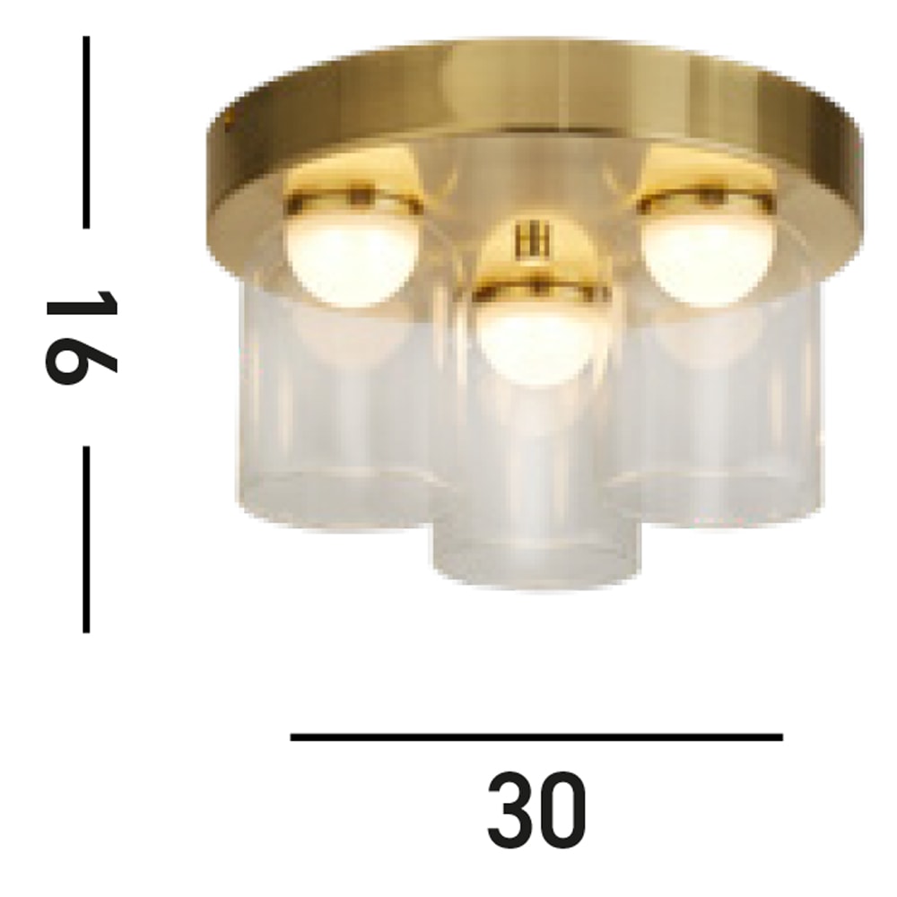 Searchlight Deckenleuchte »Highball LED 3Lt Flush , Satin Brass & Clear Glass IP44« LED-Modul 1 Stk. Warmweiß