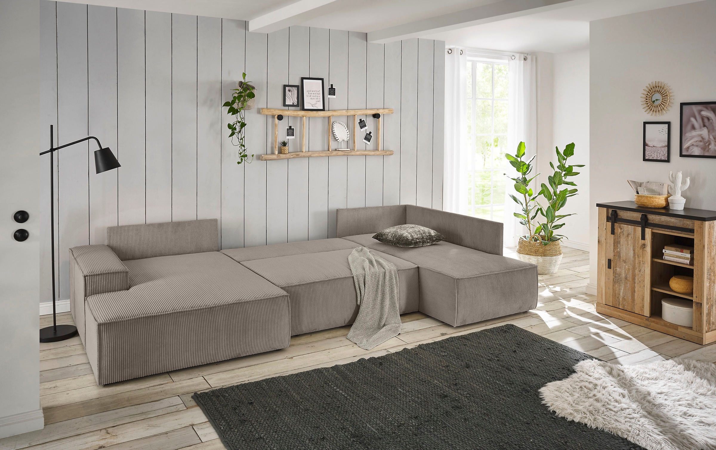Home affaire Wohnlandschaft »SHERWOOD 329 cm, U-Form, Schlafsofa,«