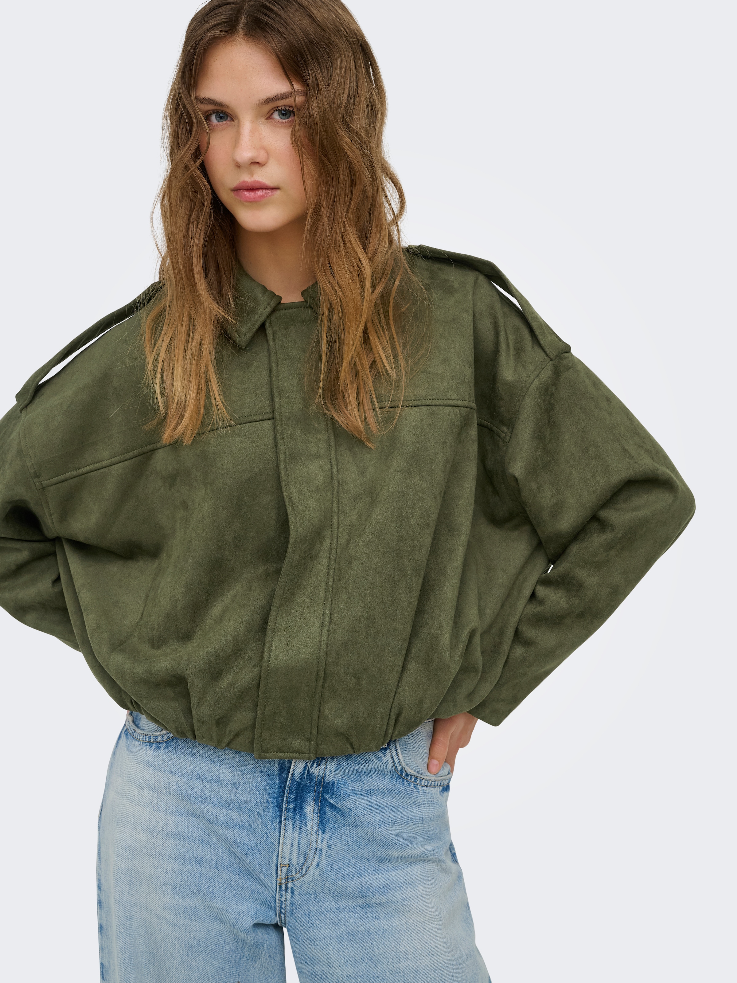 ONLY Blouson »ONLMOON-STINA FAUX SUEDE BOMBER PNT NOOS« Materialmix, Wildlederimitat
