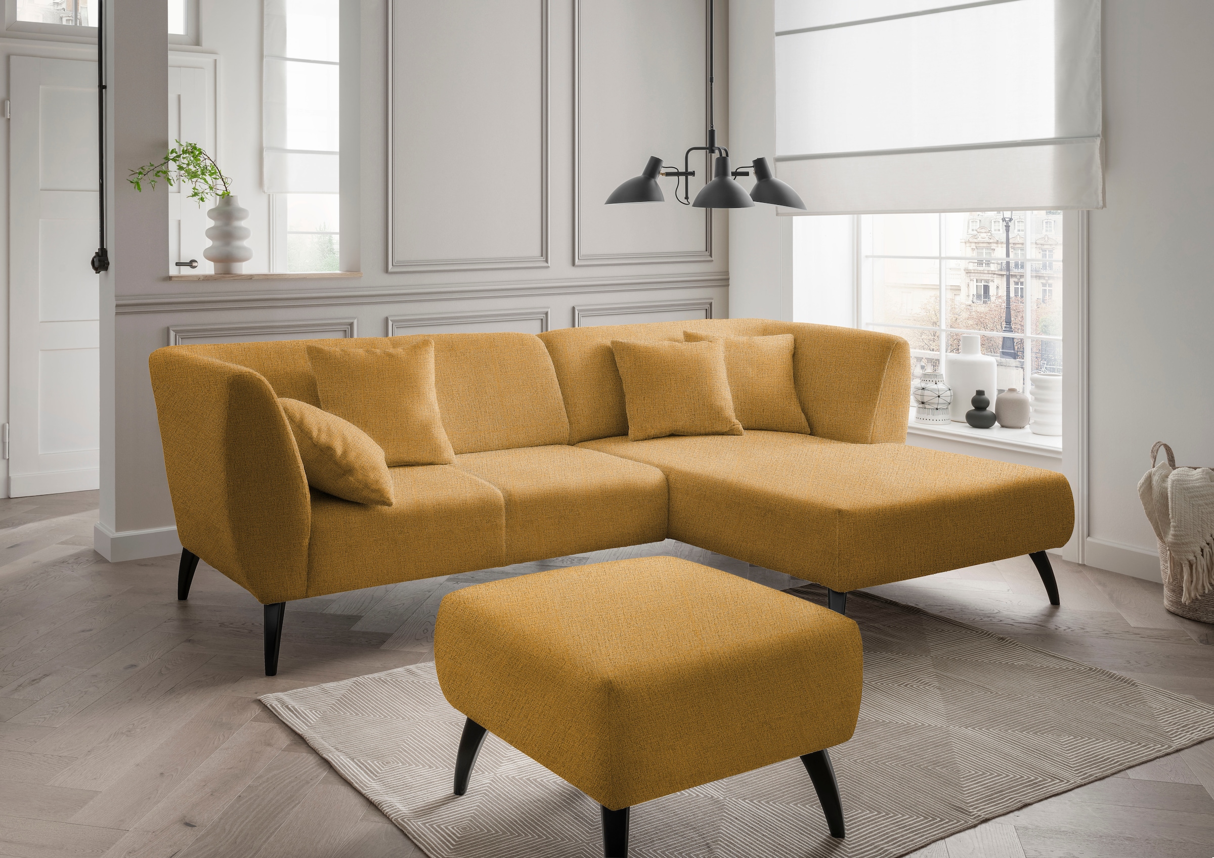 INOSIGN Ecksofa »Colori L-Form«, Holzfußfarbe wählbar, inkl. 4x Zierkissen günstig online kaufen