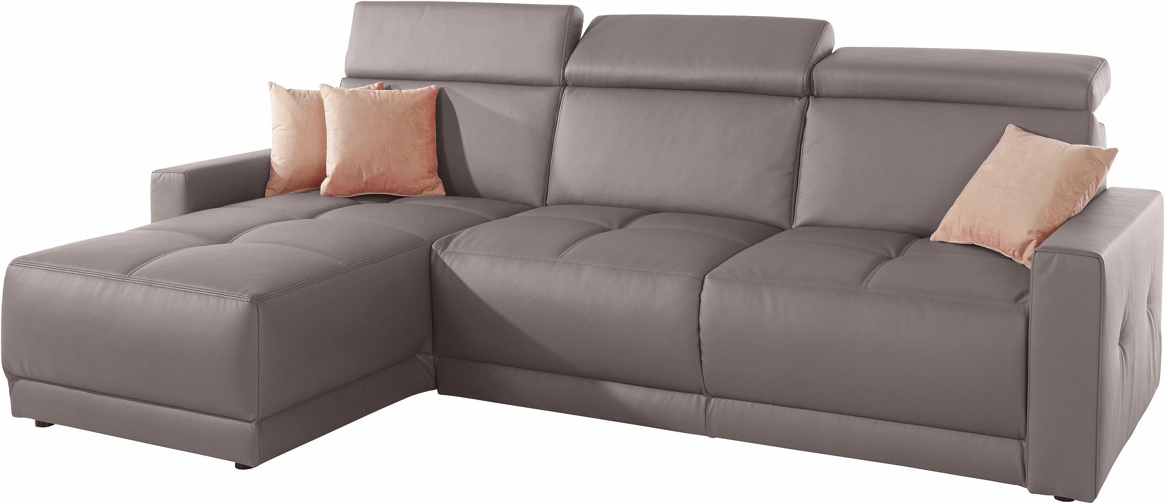 DOMO collection Ecksofa »Ava mit moderner Sitzheftung & toller Doppelnaht, komfortabel, L-Form«, mit Recamiere, inkl. Federkern, wahlweise mit Kopfteilverstellungen