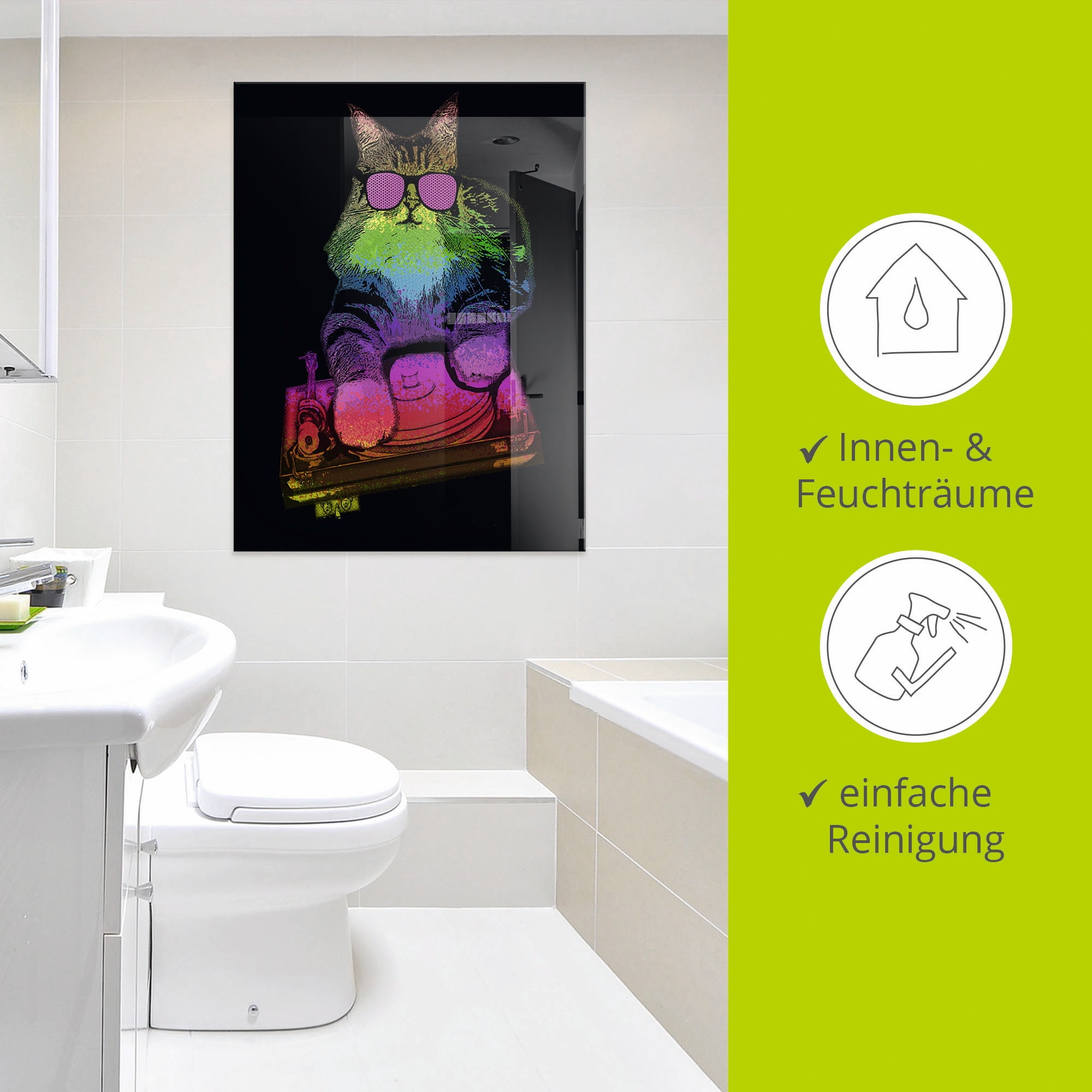 Artland Glasbild »Witzige DJ Katze Party Musik«, Humor, (1 St.), in verschiedenen Größen