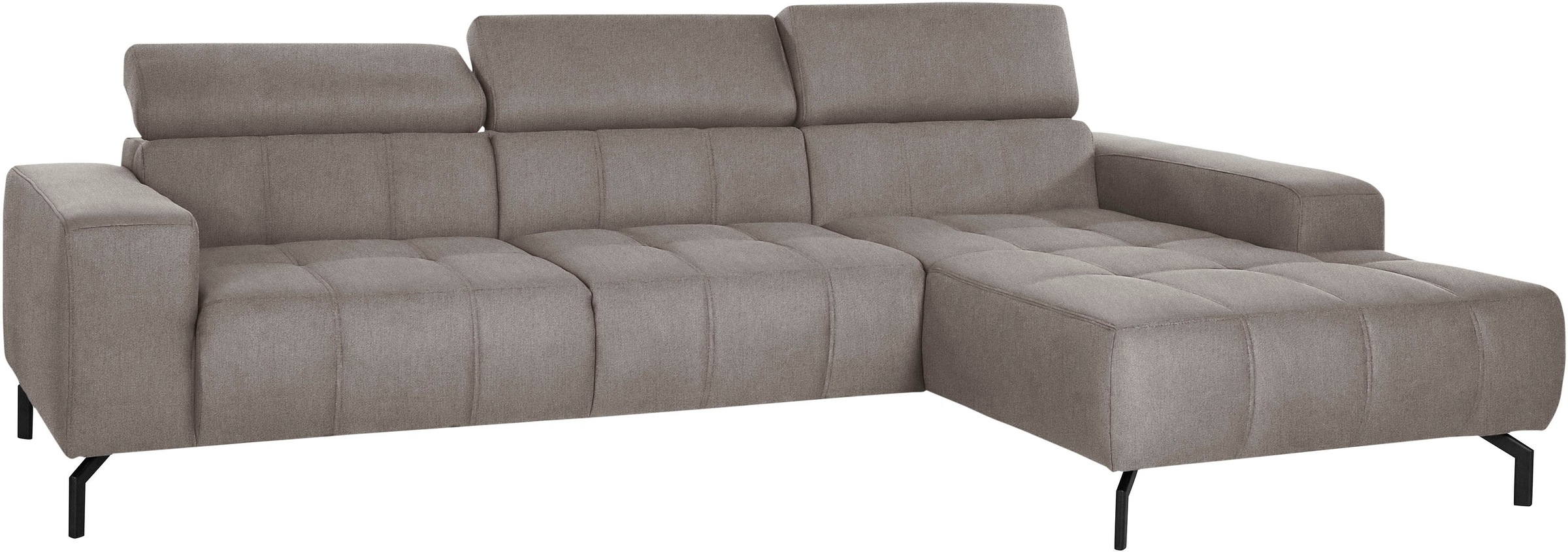 DOMO collection Ecksofa »Cunelli tolle Sitznähte als Designelement, fester Sitzkomfort, L-Form«, wahlweise mit 6-fach verstellbarer Kopfteilverstellung, bodenfrei