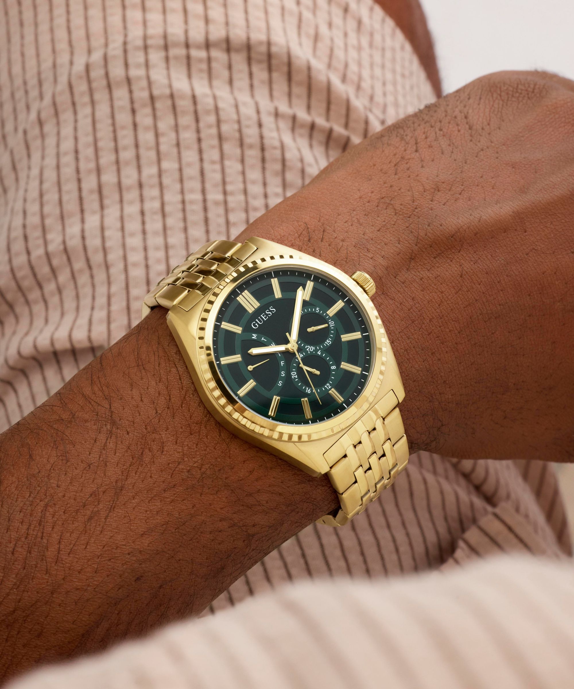 Guess Multifunktionsuhr »CAMDEN« Quarzuhr, Armbanduhr, Herrenuhr, Edelstahlarmband, analog, Wochentag