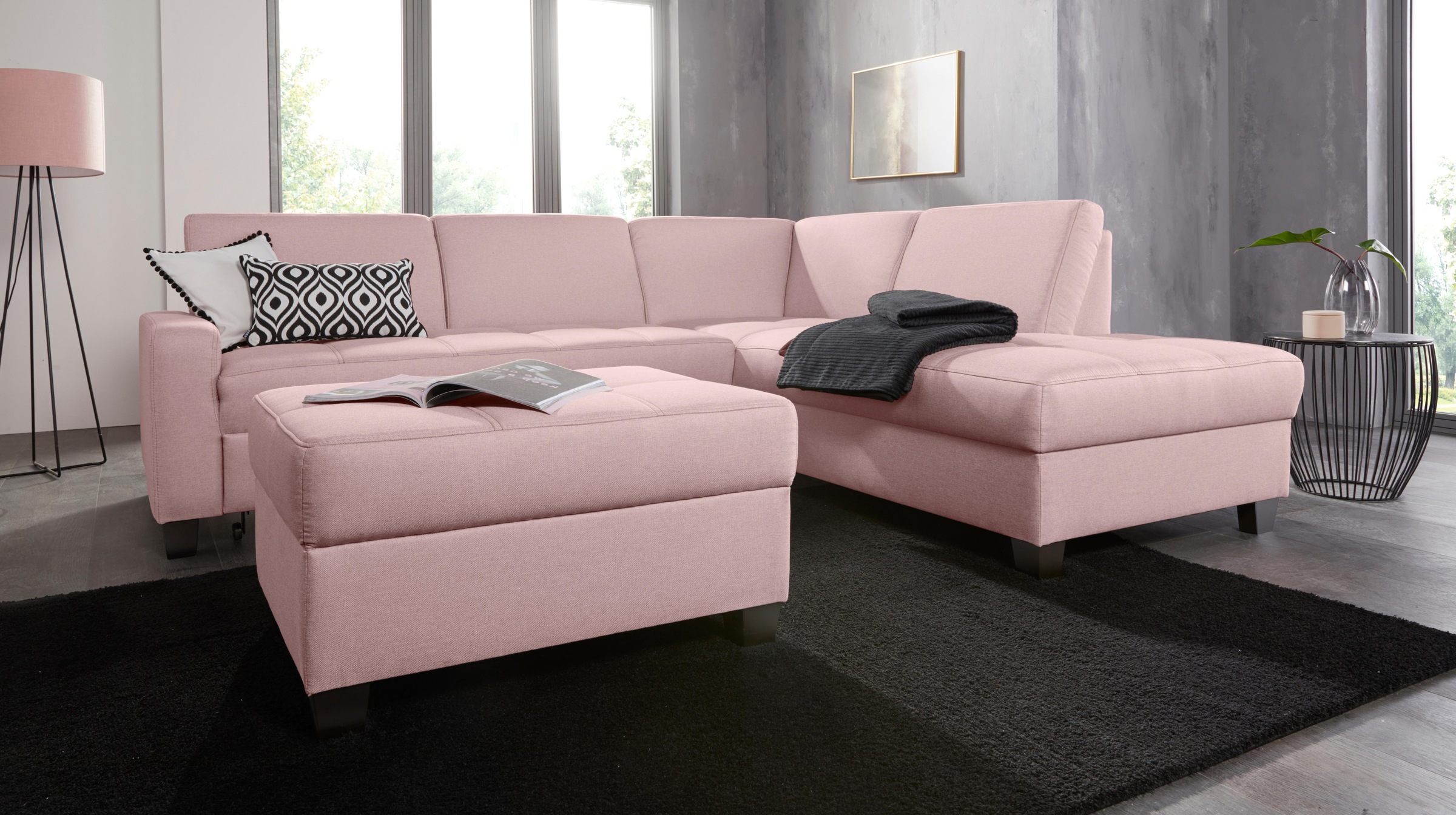 DOMO collection Ecksofa »Florentina zeitlos und elegant, Sitznähte als Designelement, L-Form«, wahlweise mit Bettfunktion, mit Kontrastnaht, Komfortsitzhöhe 47cm