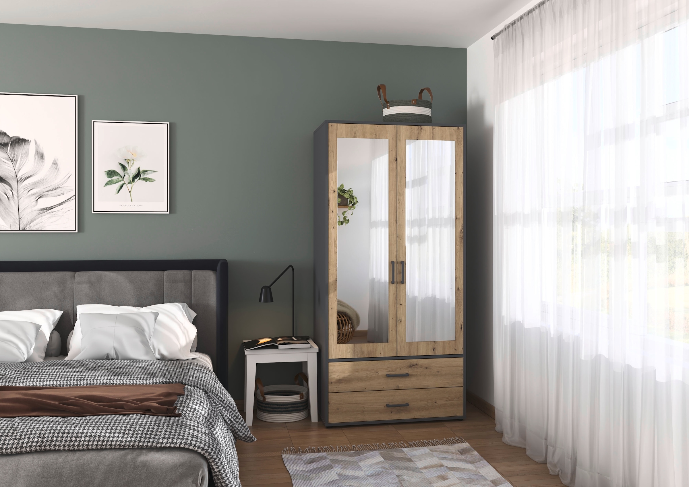 rauch Drehtürenschrank »Kleiderschrank Schrank Garderobe Wäscheschrank VOYAGER« in 3 verschiedenen Ausstattungen BASIC/CLASSIC/PREMIUM,  mit modernen Griffen in Graumetallic, inkl. Schubkästen und Spiegel