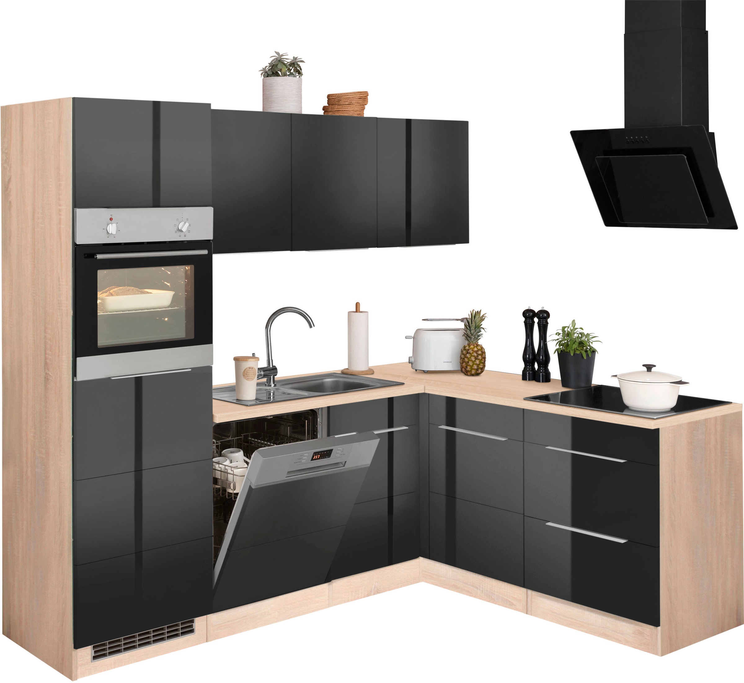 KOCHSTATION Winkelküche »KS-Brindisi«, Stellbreite 230/170 cm, wahlweise mit E-Geräten, mit MDF-Fronten