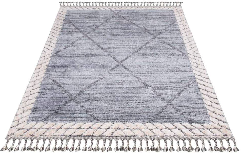Carpet City Hochflor-Teppich »Valencia 909«, rechteckig, 20 mm Höhe, Läufer, Boho-Stil, 3D-Effekt, Relief, Hoch-Tief-Struktur, mit Fransen