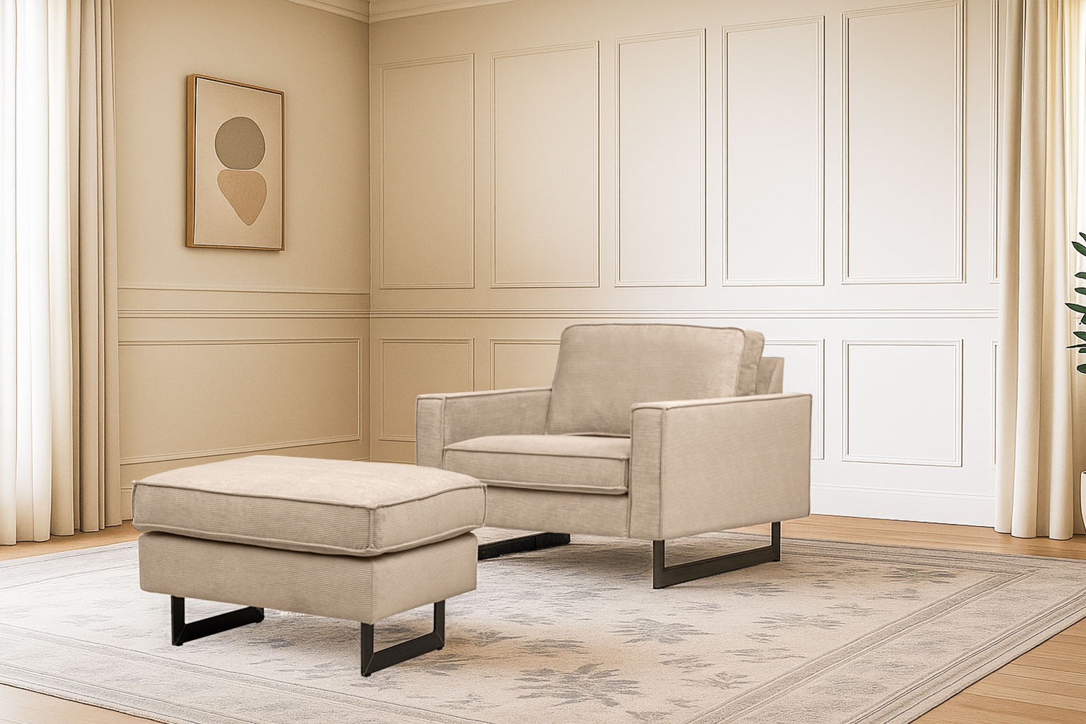 Places of Style Loveseat »Pinto 105 cm, Cord, Chenille, Lederoptik«, mit Keder, Metallfüßen und auch in Cord Bezug erhältlich