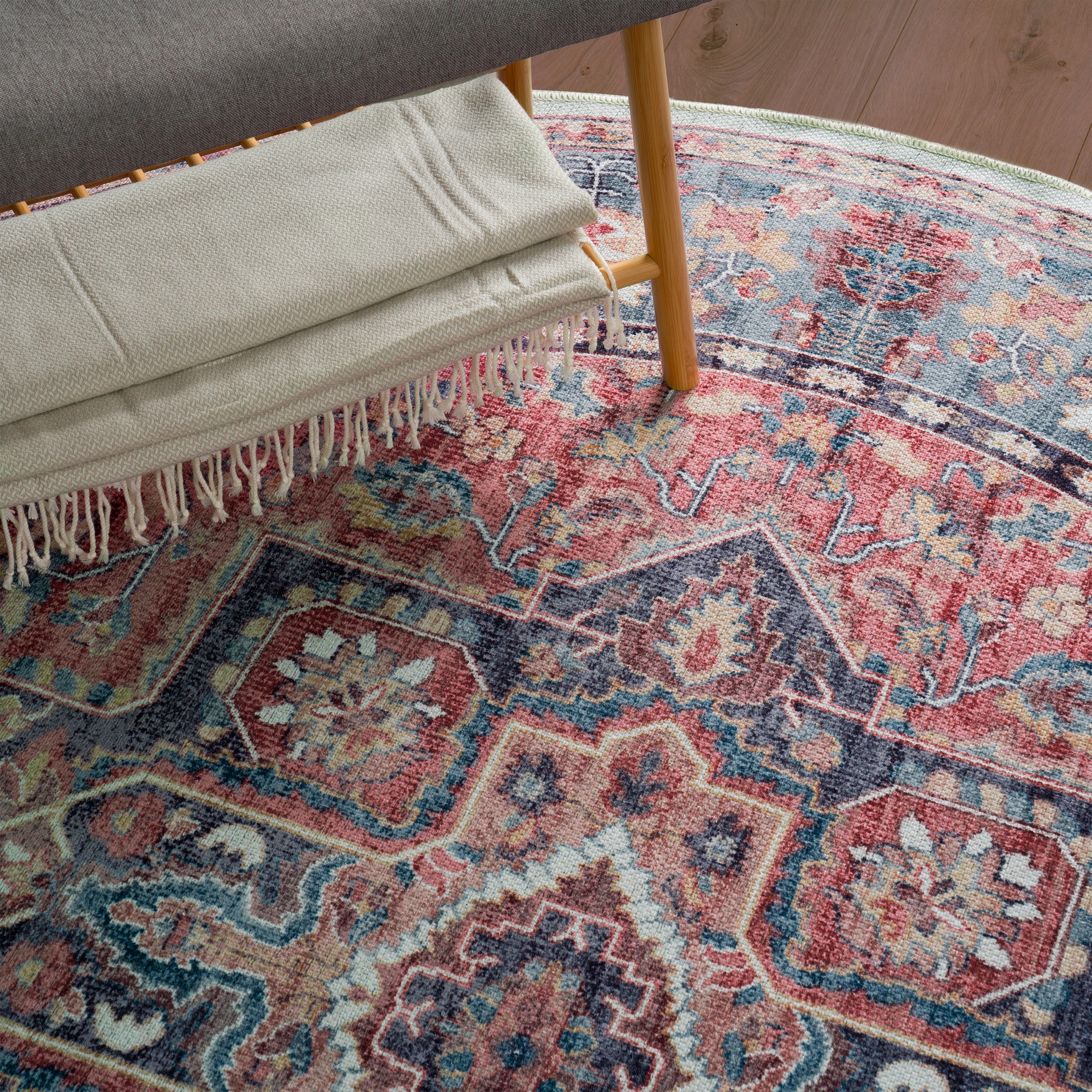 Paco Home Teppich »Lyon 334«, rund, 4 mm Höhe, Kurzflor, Orient-Optik, Vintage Design, waschbar