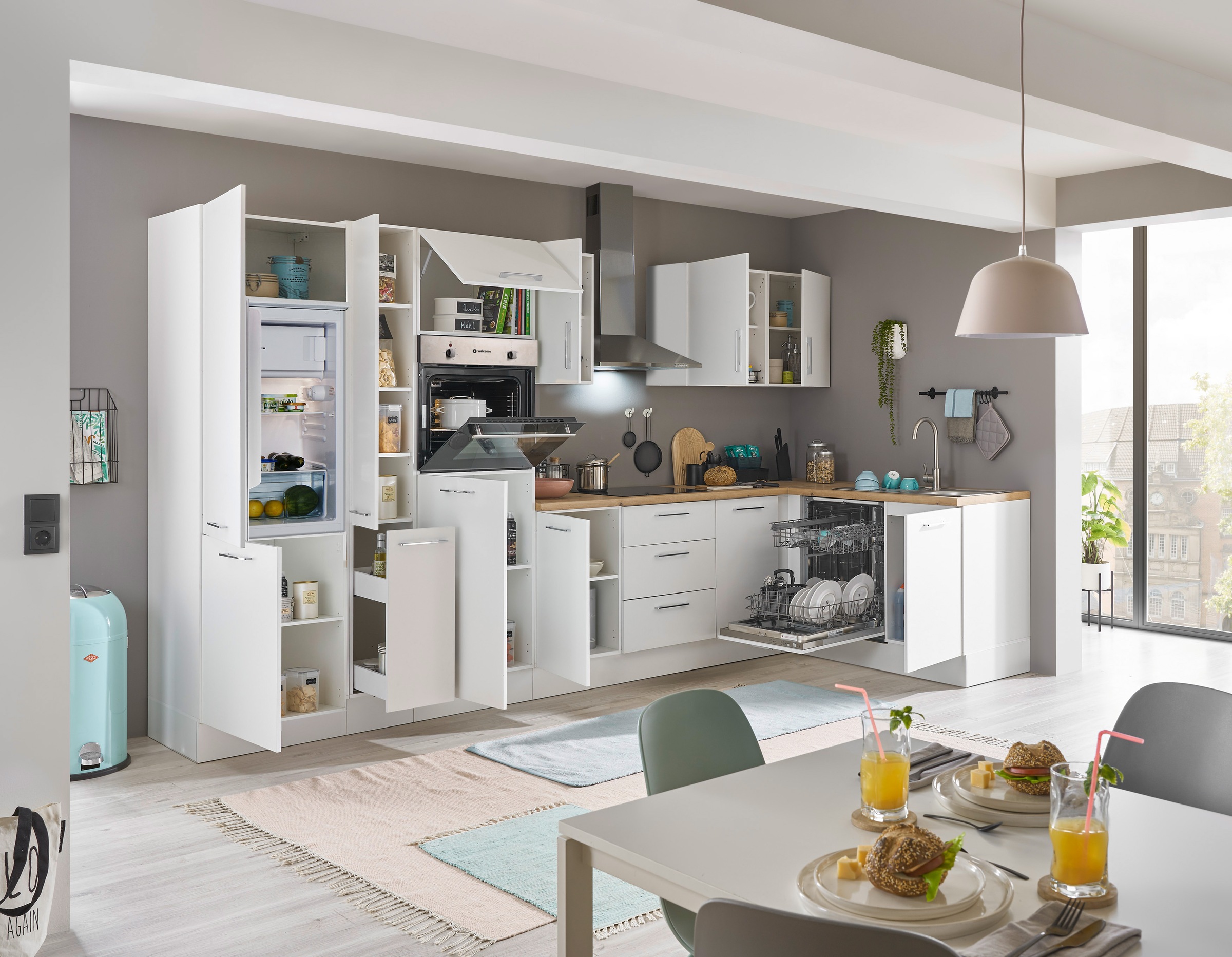 BASIC by Balculina Winkelküche »Turin«, Stellbreite 370x175 cm, wahlweise mit E-Geräten