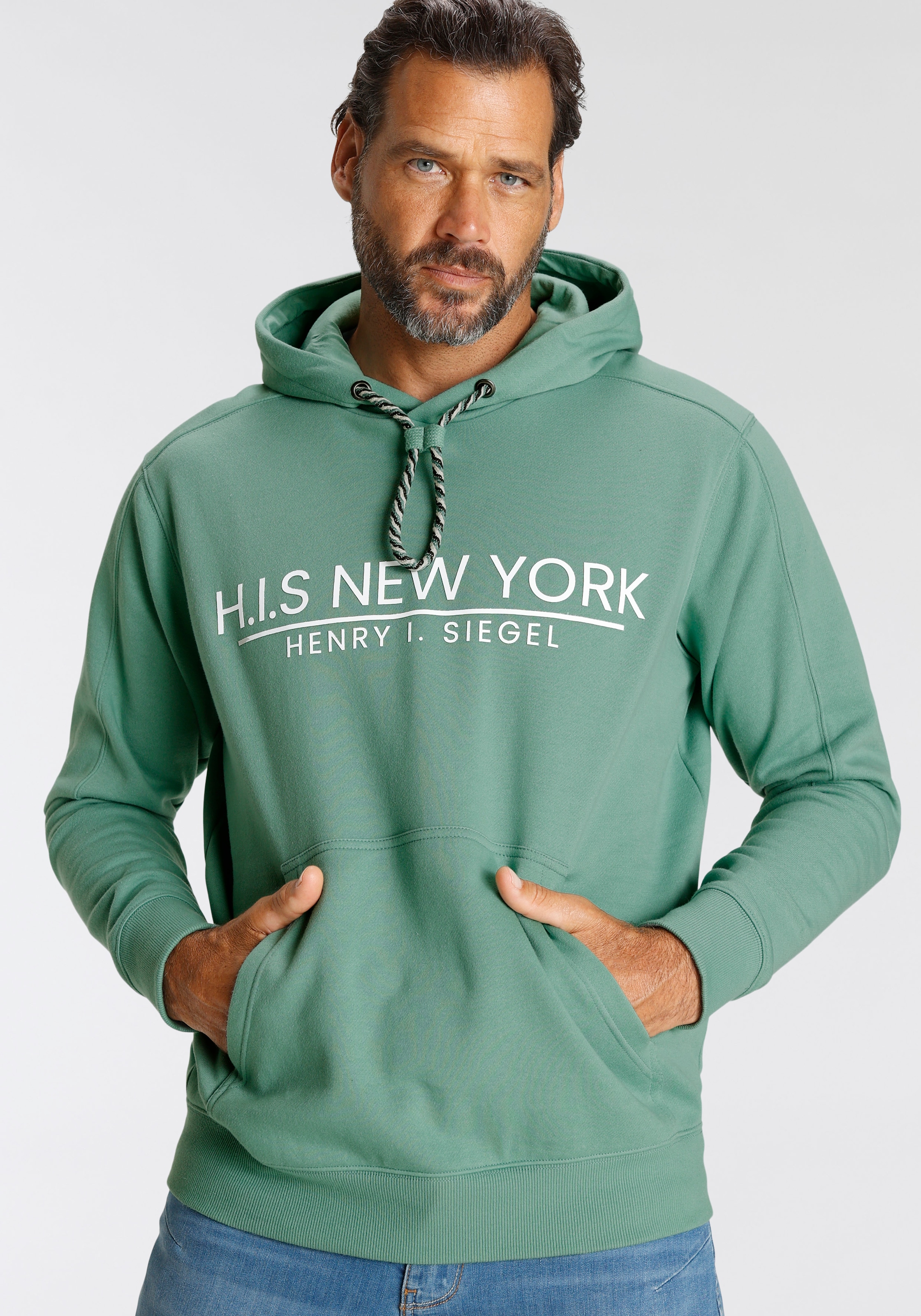 H.I.S Sweatshirt, bedrucktes Design, mit Kapuze und Kordel, aus Baumwollmischung