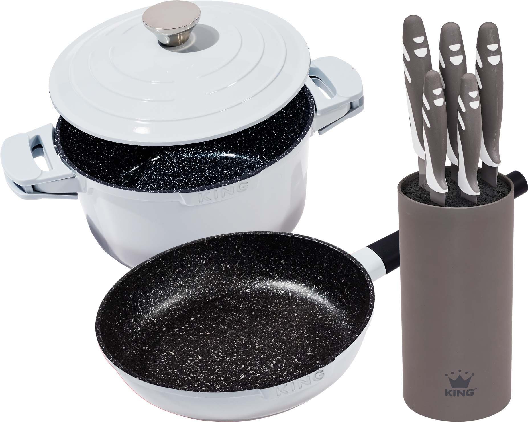 KING Topf-Set »Shine Grey«, Aluminiumguss, (Set, 8 tlg.), Induktion,  (Schmortopf, Pfanne, Messerblock) online bestellen