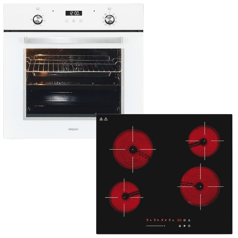 EXQUISIT Backofen-Set »BAKO76600H weiss« autark einbaubar-Ofen mit Heißluft, Kochfeld mit Sensorbedienung Weiß Touch-Control