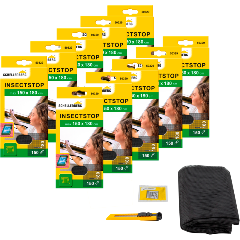 SCHELLENBERG Fliegengitter-Gewebe »für Dachfenster mit Reißverschluss« Set, 10 Stk. tlg. Insektenschutz ohne bohren, 150 x 180 cm, anthrazit und...