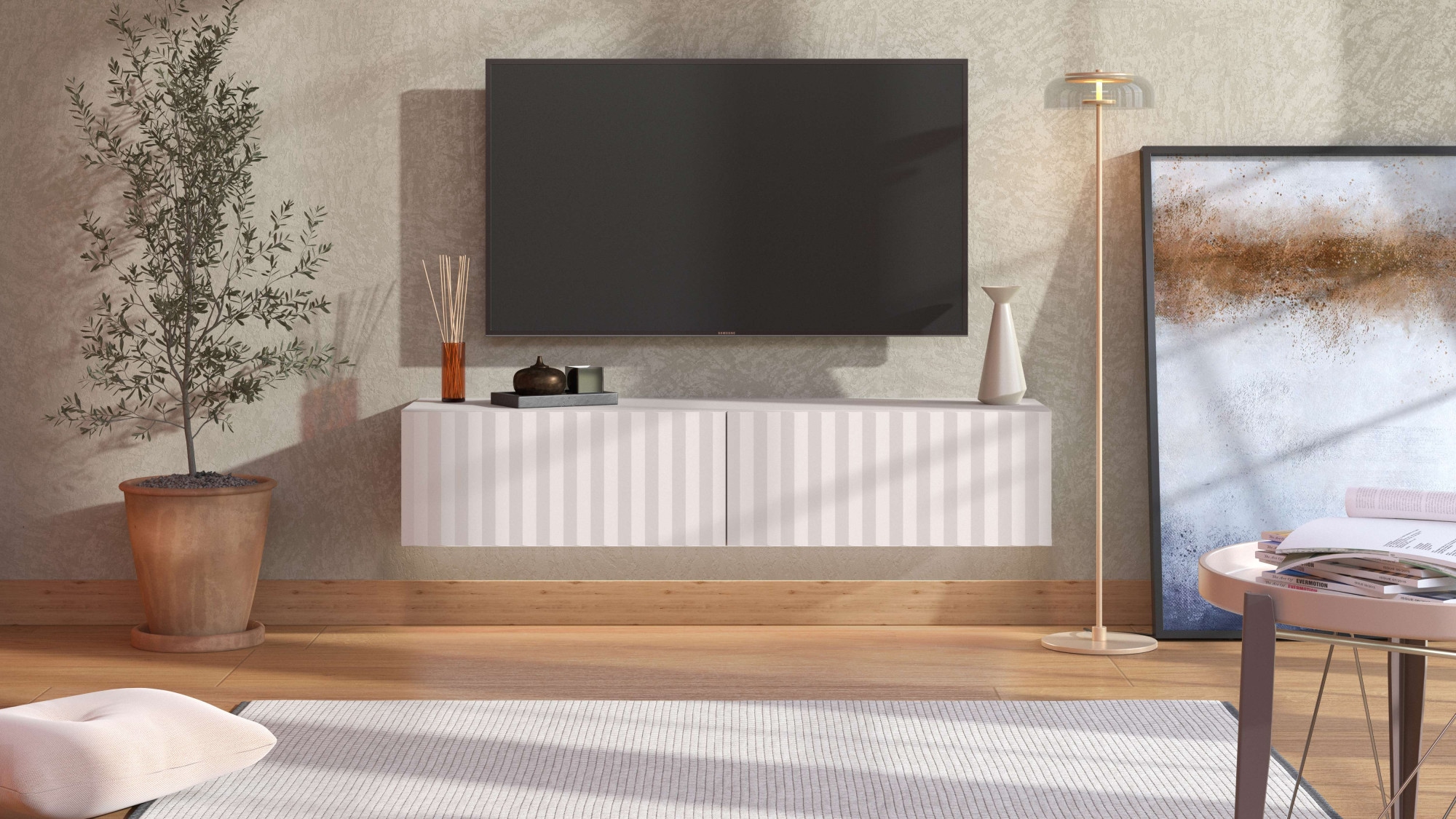 INOSIGN TV-Board »Antibes Lowboard, Breite 192/154 cm, TV-Schrank, TV-Ständer«, Trendfarben, Front in 3D-Optik, Push to open Funktion