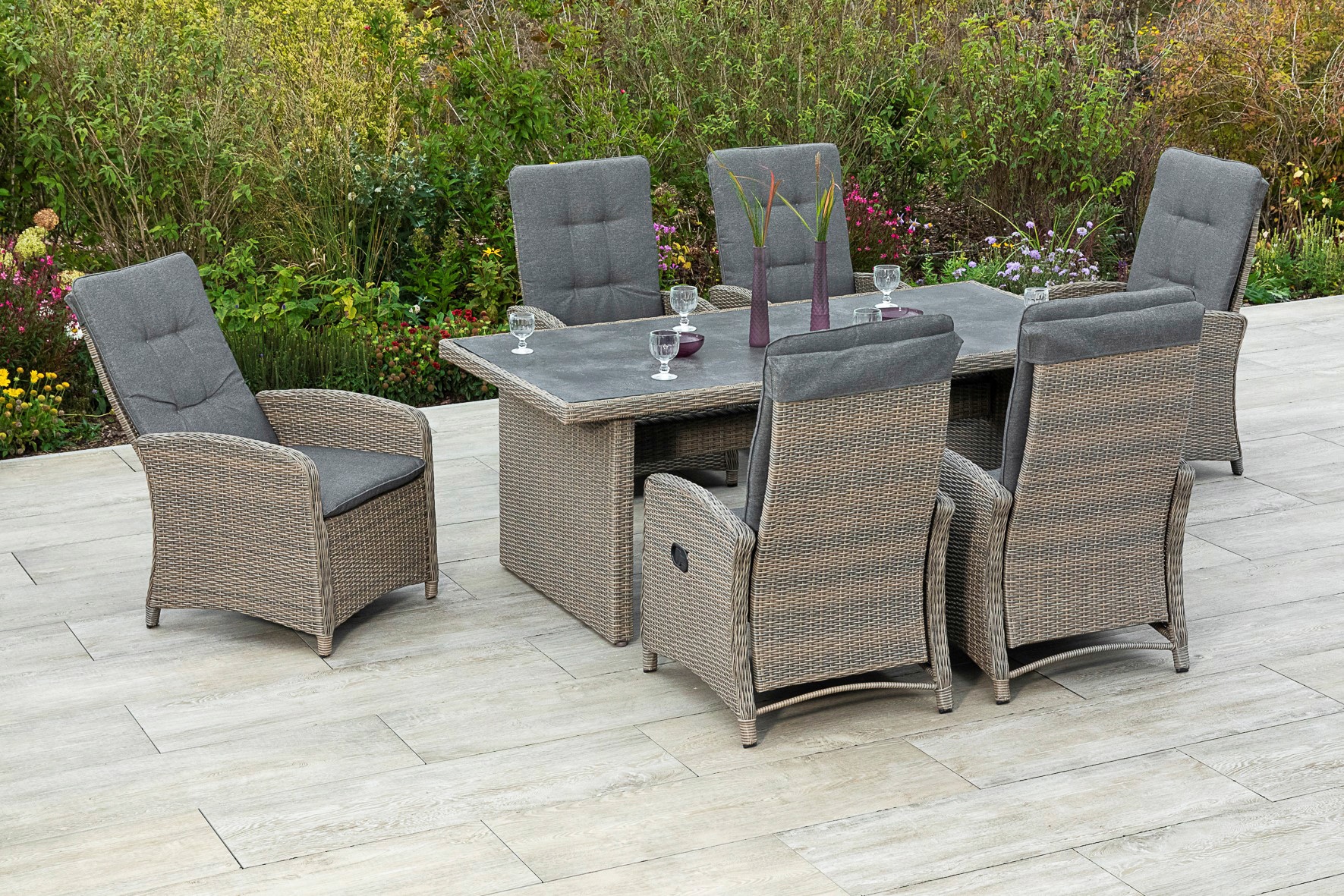 MERXX Garten-Essgruppe »Atrani« 7 Stk. tlg. 6 Hochlehner mit Kissen, Tisch günstig online kaufen