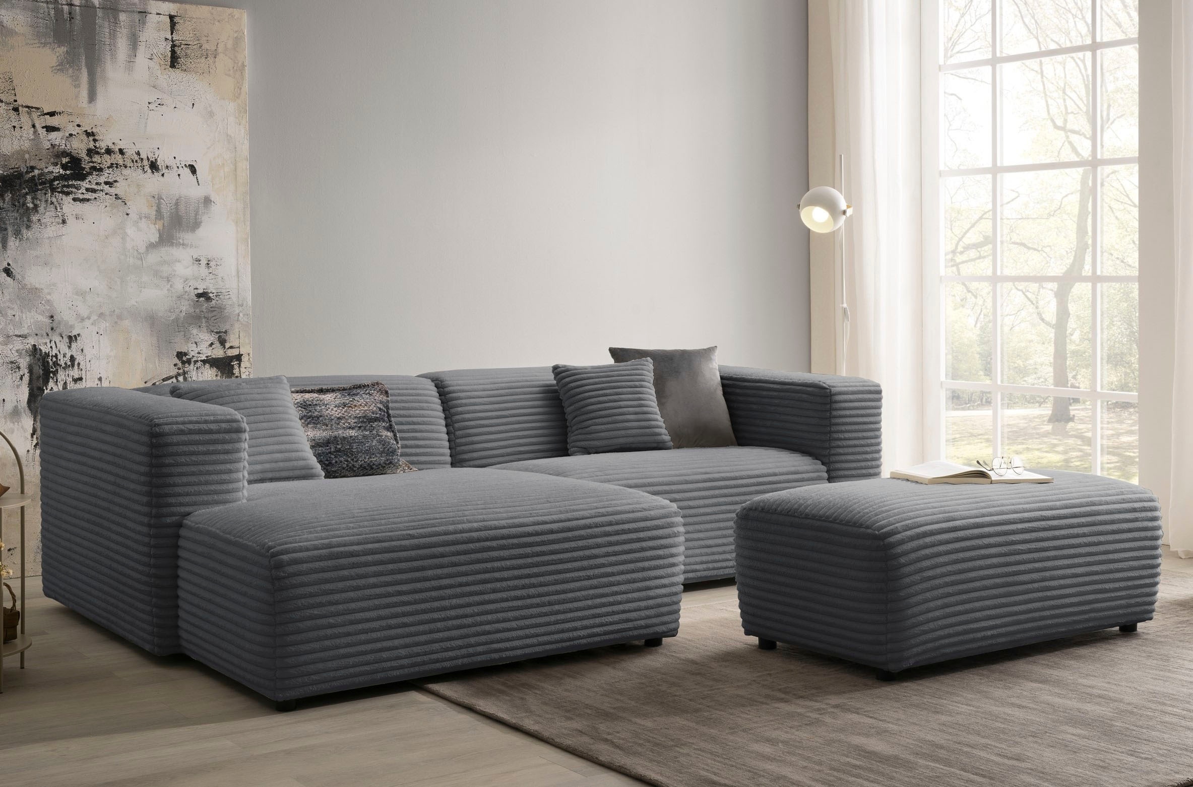 andas Polsterecke »BAKELS, Ecksofa-Set mit Hocker, L-Form mit Schlaffunktion«, Ecksofa-Set (incl. Hocker) im trendigen Megacord
