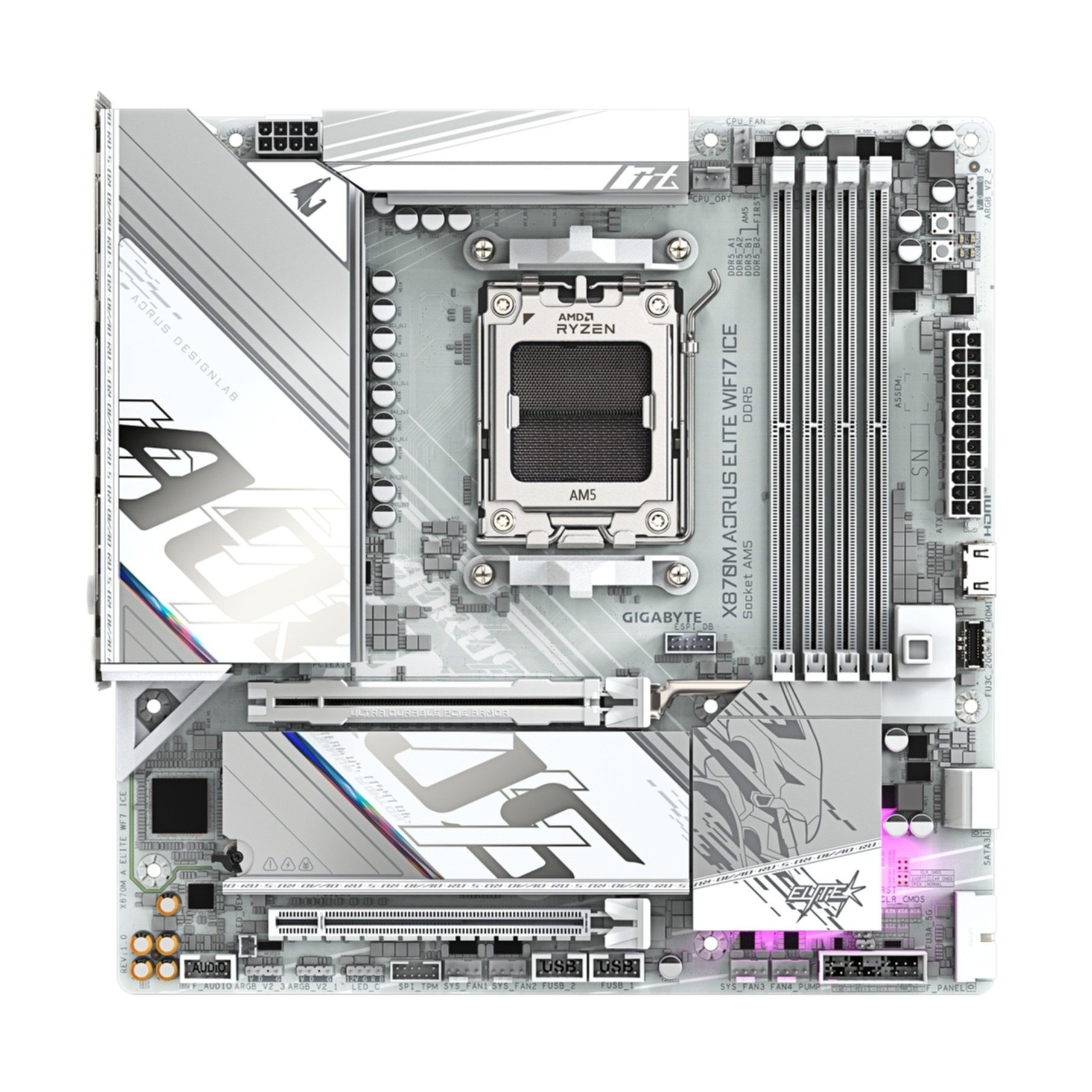Gigabyte Mainboard »X870M AORUS ELITE WIFI7 ICE Mainboard – Unterstützt AMD Ryzen 9000 CPU«