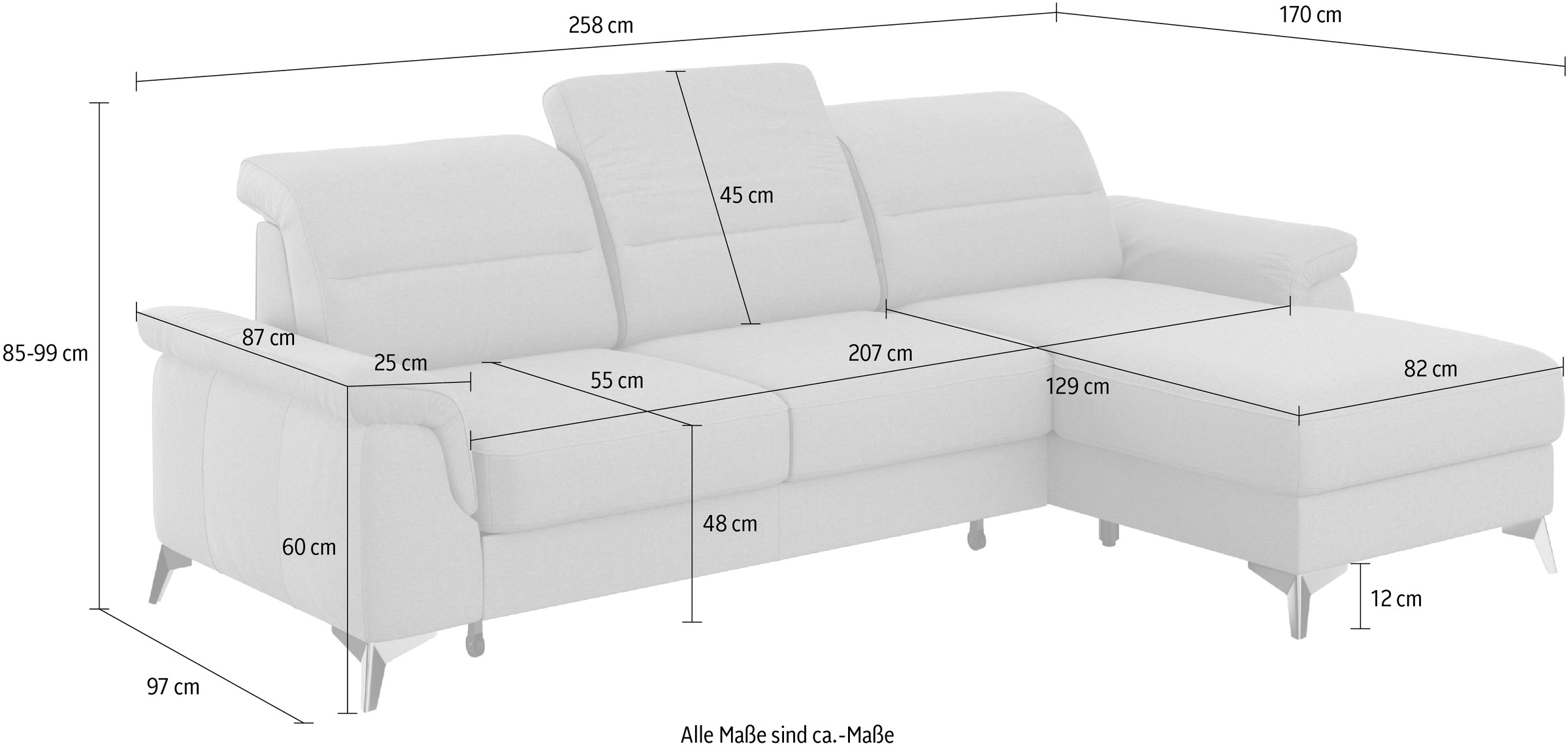 sit&more Ecksofa »Sinatra L-Form«, mit Recamiere, optinal mit Kopfteilverstellung und Armteilfunktion