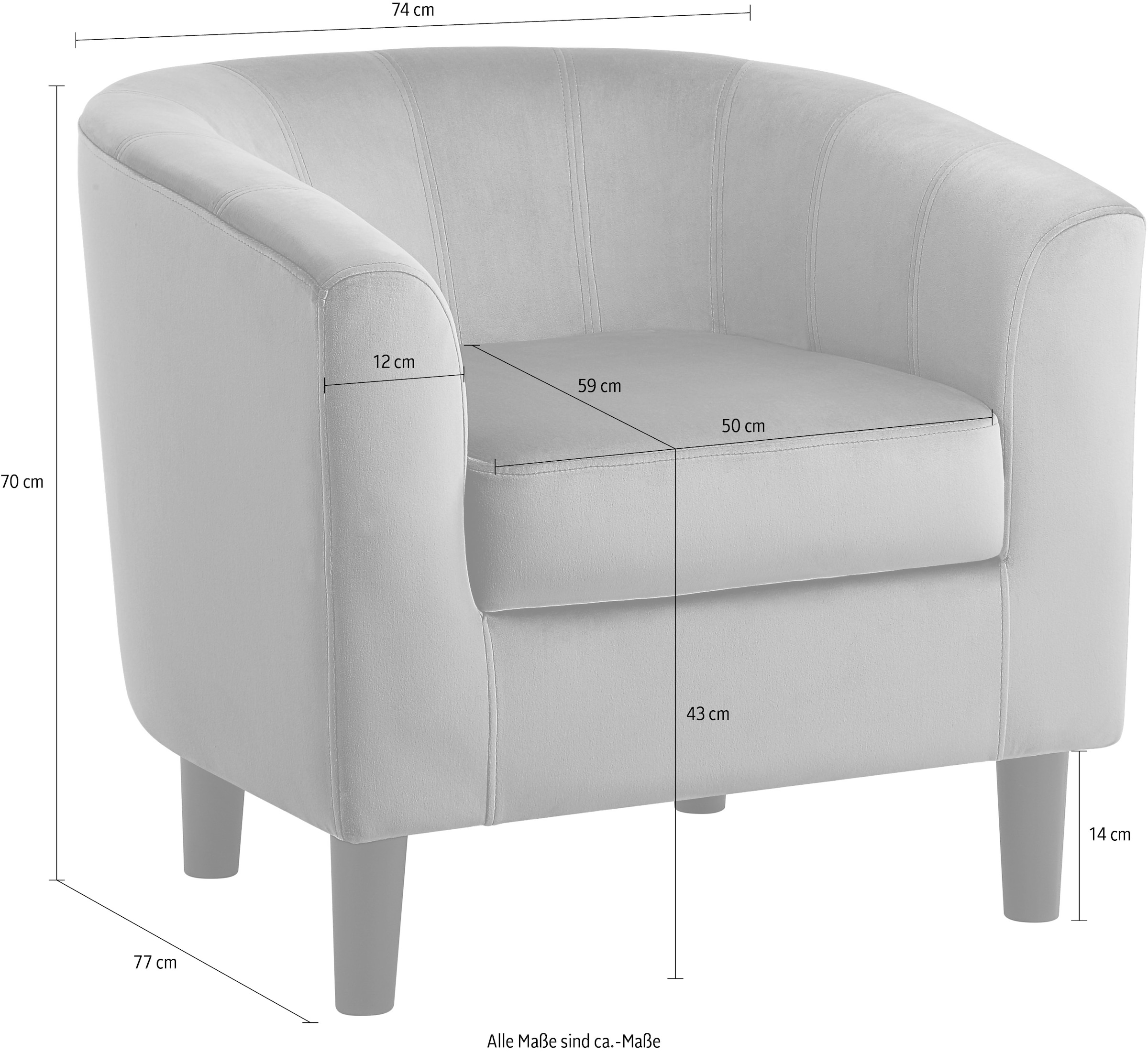 ATLANTIC home collection Sessel »Carlos«, Cocktailsessel, Loungesessel mit Samtstoff und Federkern