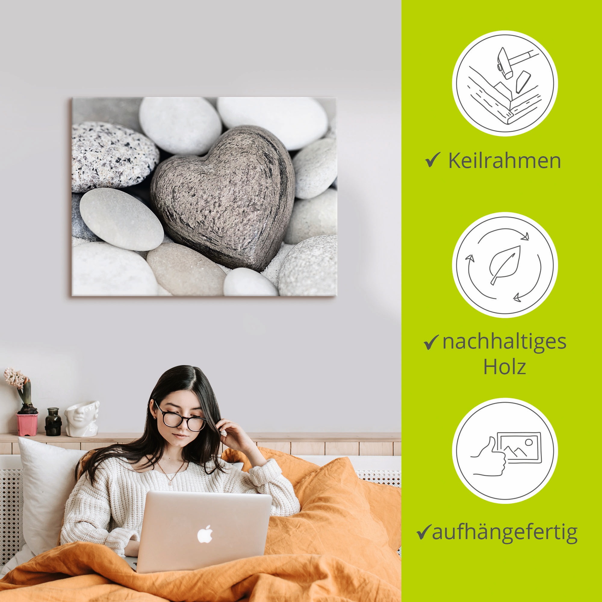 Artland Wandbild »Steinherz«, Zen, (1 St.), als Leinwandbild, Poster, Wandaufkleber in verschied. Größen