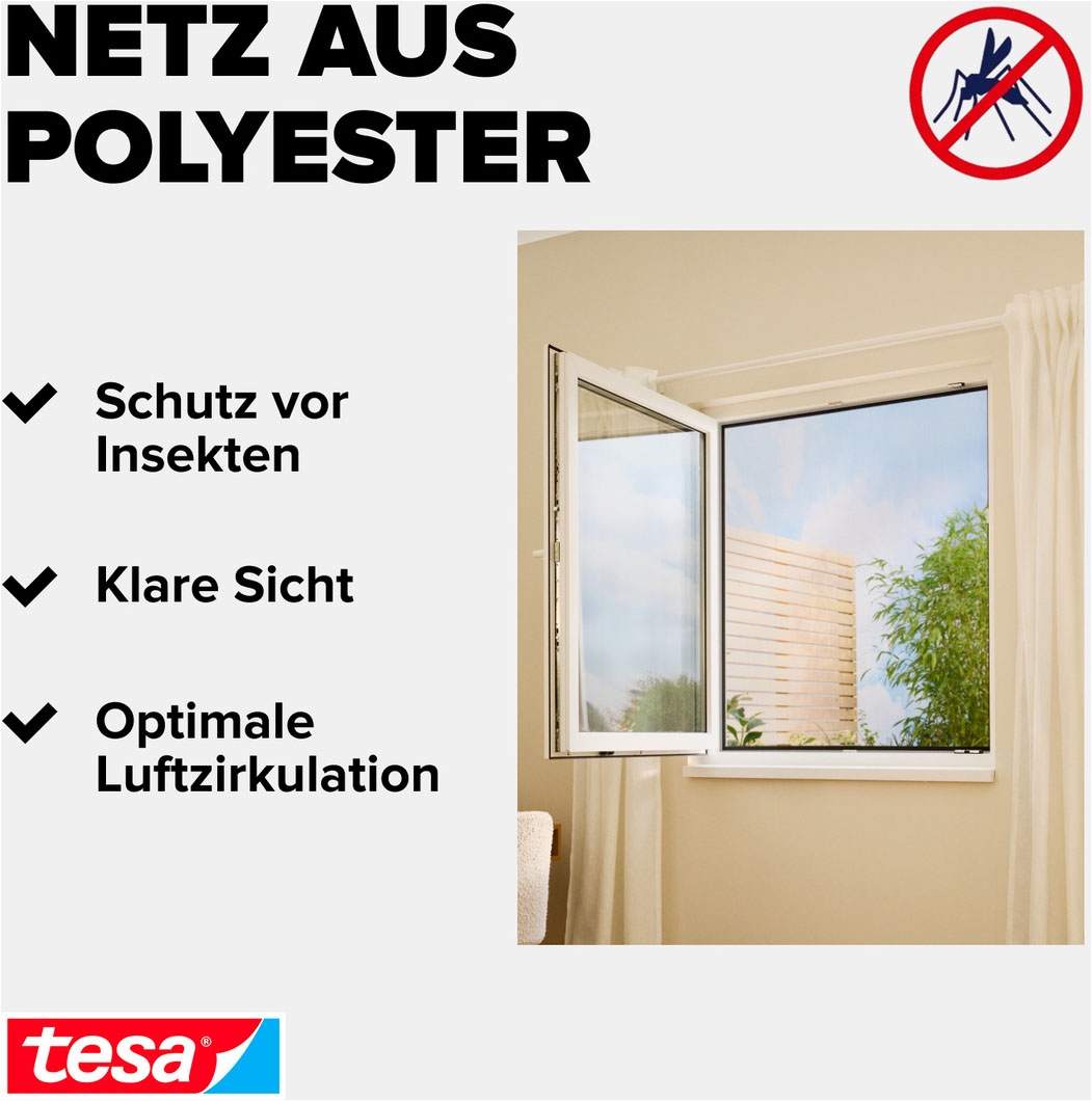tesa Fliegengitter-Gewebe »Klett Fliegengitter für Fenster - Insektenschutz« Packung, Fliegennetz, Klettband, 1 Stk. tlg. Fliegen Netz - 110 cm x 130 cm