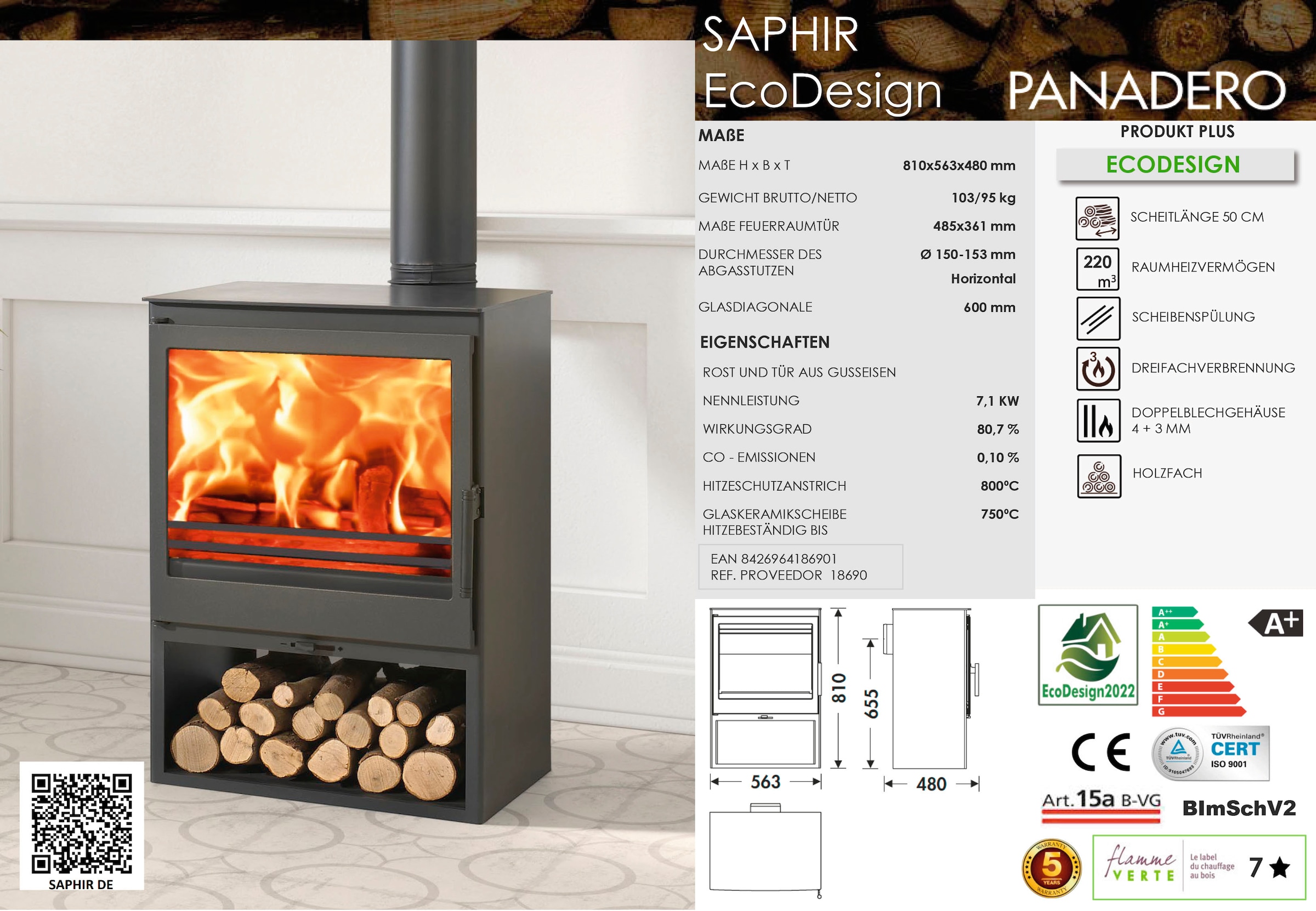 Panadero Kaminofen »Saphir Ecodesign«, (1 tlg.)