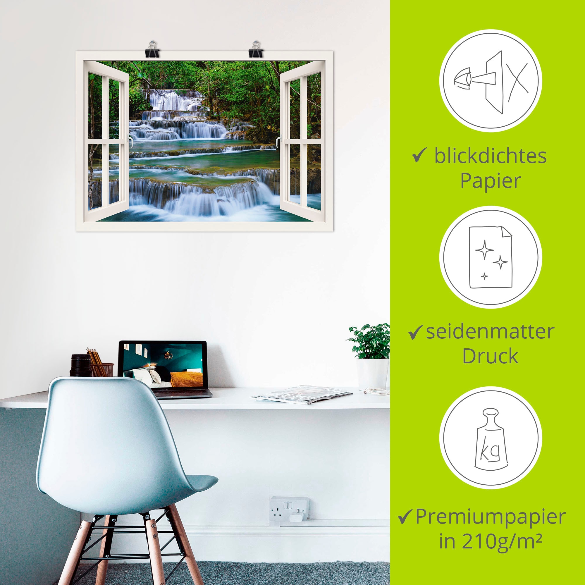 Artland Wandbild »Fensterblick Wasserfall in Kanchanaburi«, Fensterblick, (1 St.), als Leinwandbild, Poster, Wandaufkleber in verschied. Größen