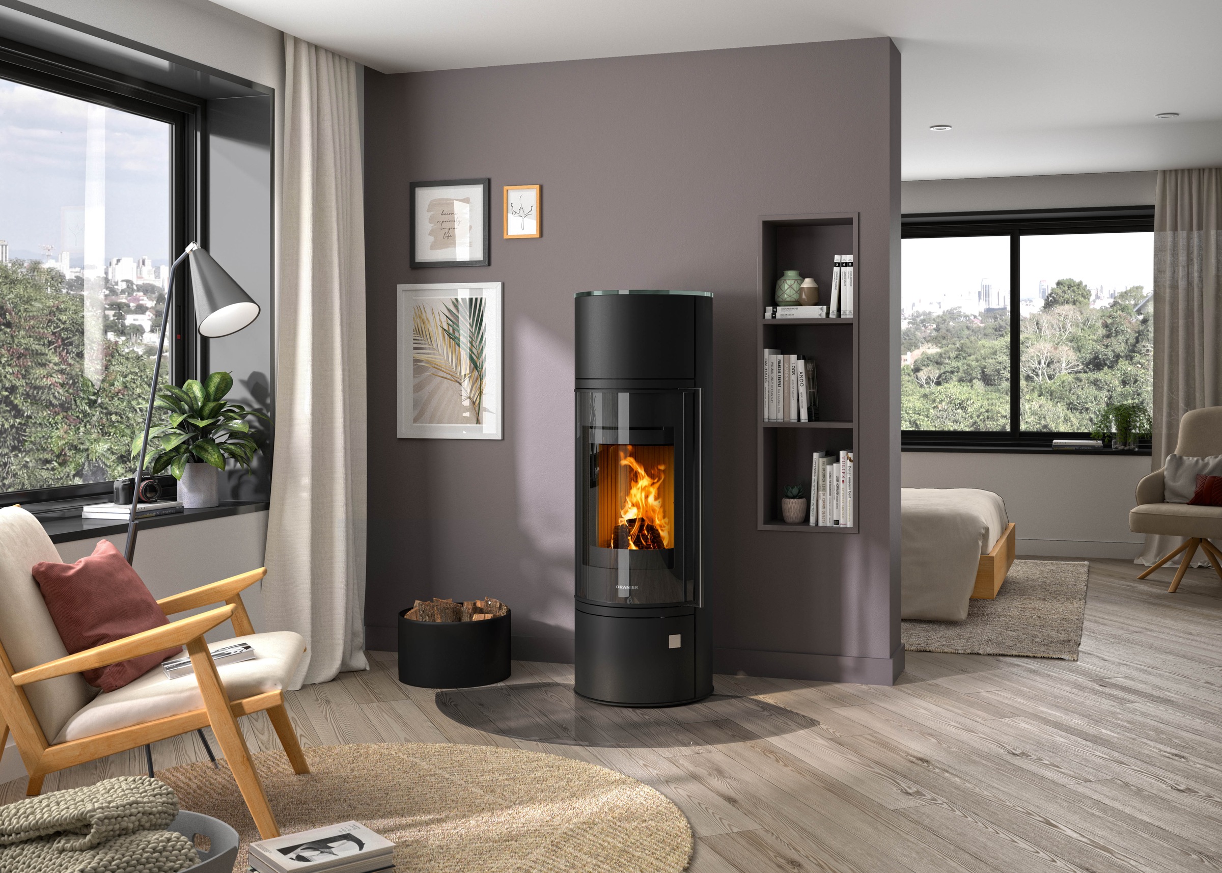 Oranier Kaminofen »Arena W+ 2.0«, (2 tlg.), Stahl, Abdeckplatte aus Glas