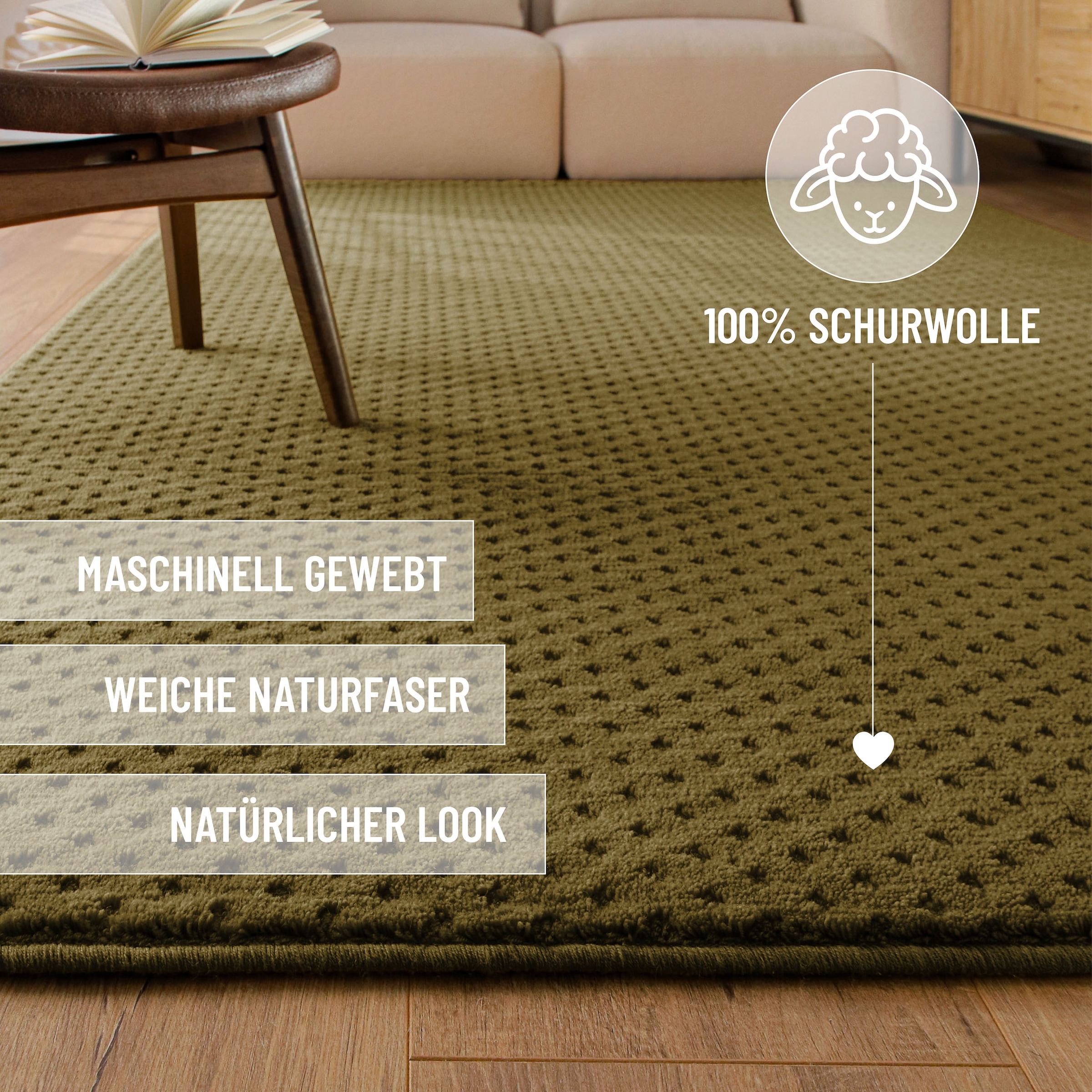 Wecon home Teppich »Castello THREE« rechteckig 7 mm Höhe Schurwolle, Kurzflor mit Hoch-Tief-Effekt, Wohnzimmer, Punktmuster
